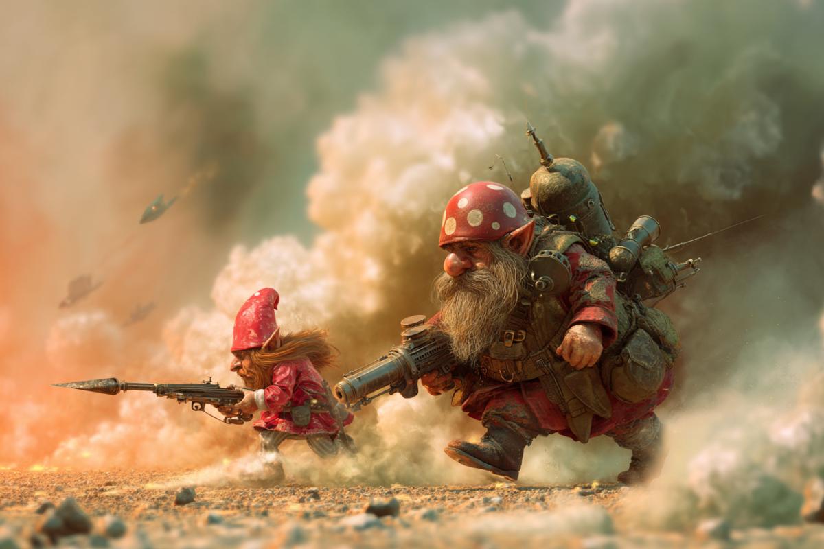 Dwarf against the elf Epic battle Steampank Magic Fantasy Star Surrealism