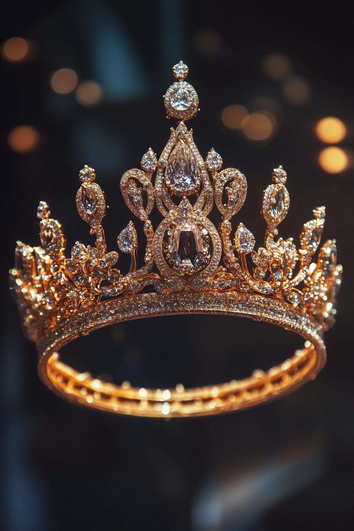 Crown of jewelry work. The finest details and rare stones on it. Sparkles with luxury and wealth.