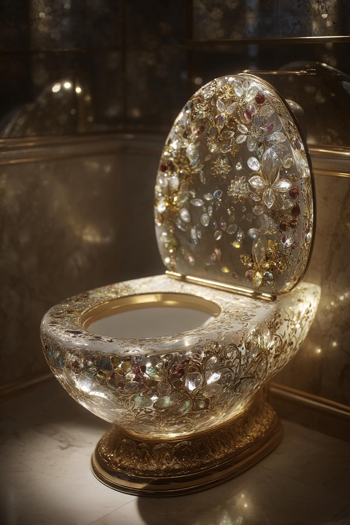 The most luxurious toilet in the world, Faberge, luxury, wealth, gems, backlight, transparent