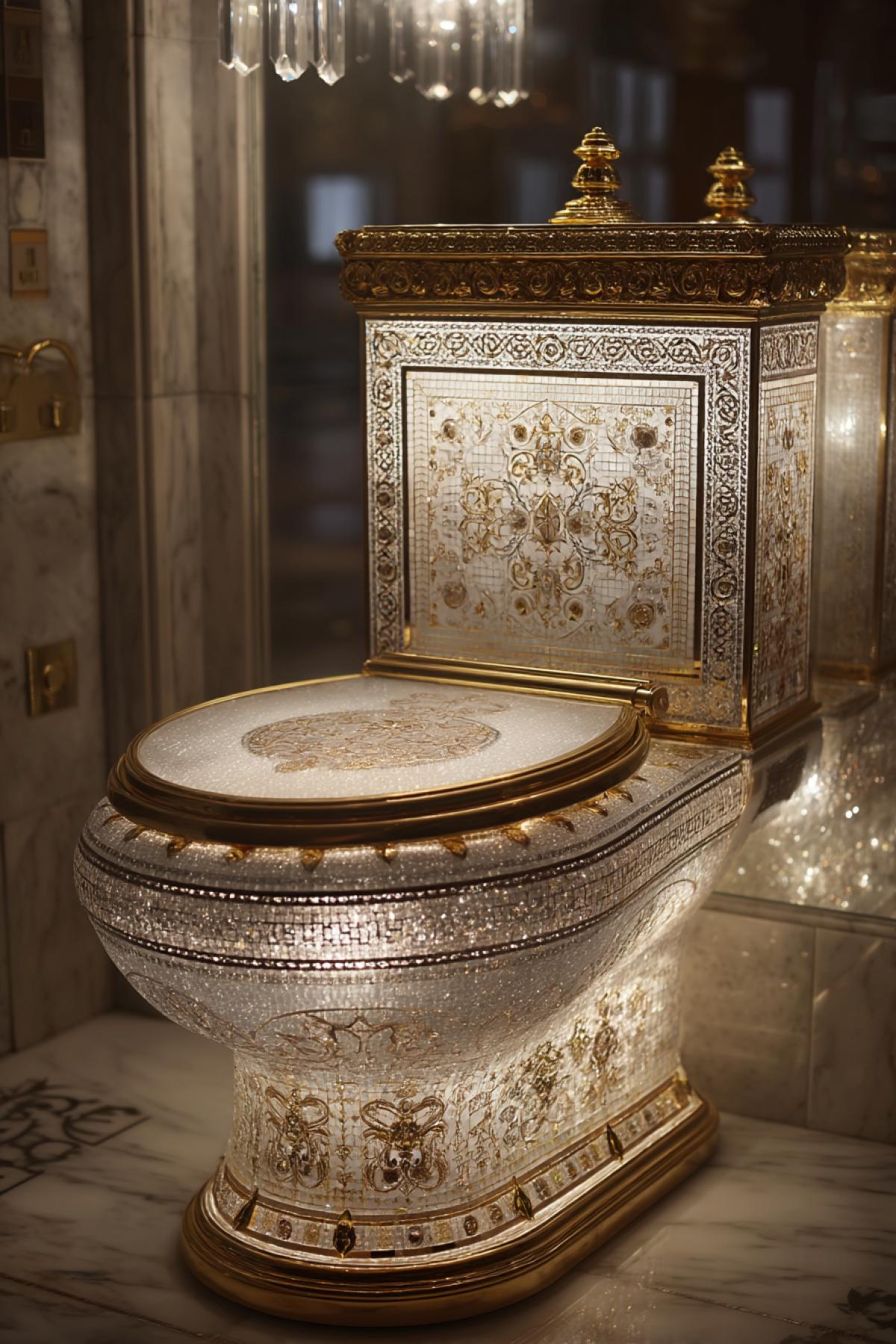 The most luxurious toilet in the world, Faberge, luxury, wealth, gems, backlight, transparent