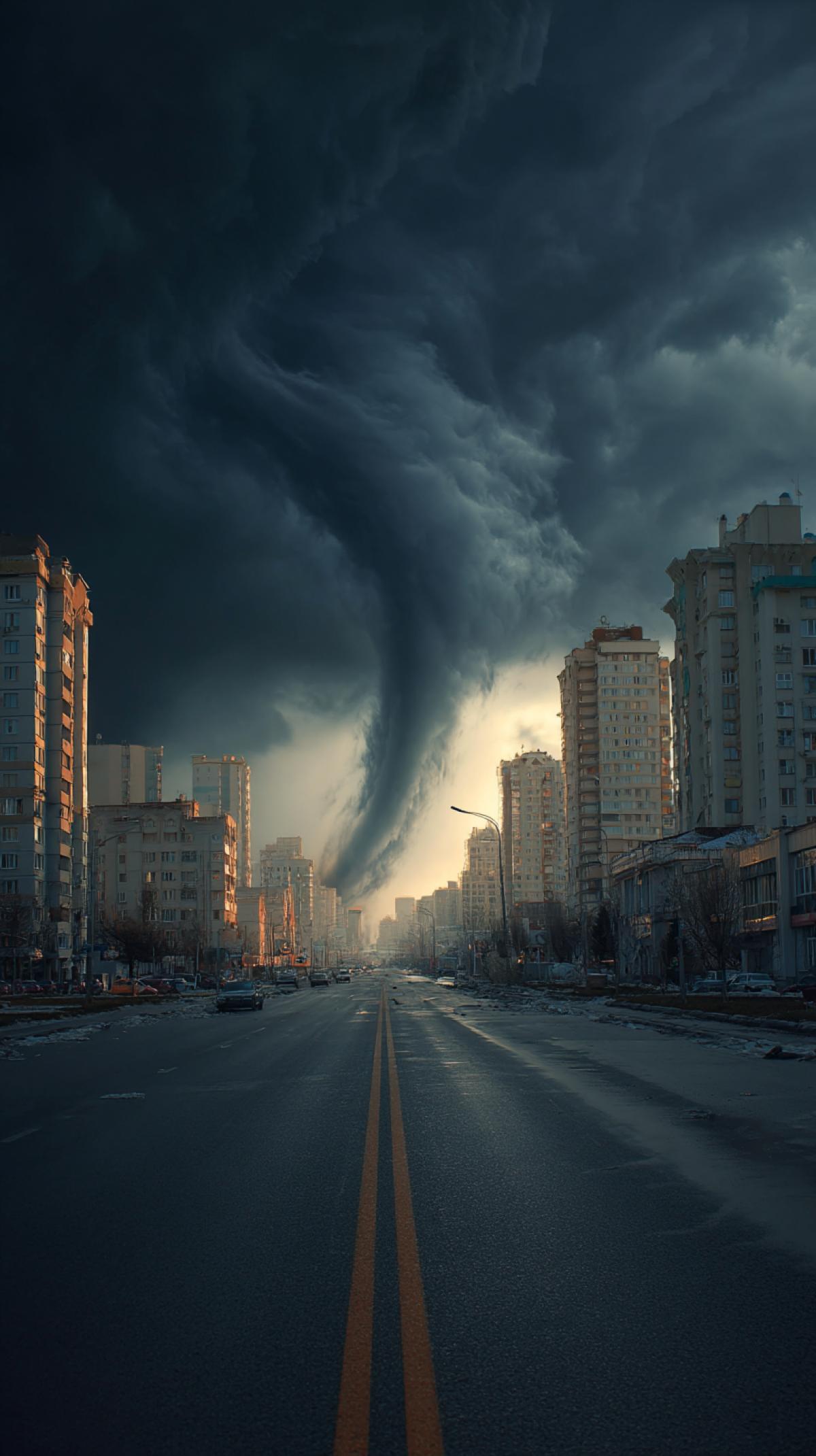 Hurricane tornado on the street of the city