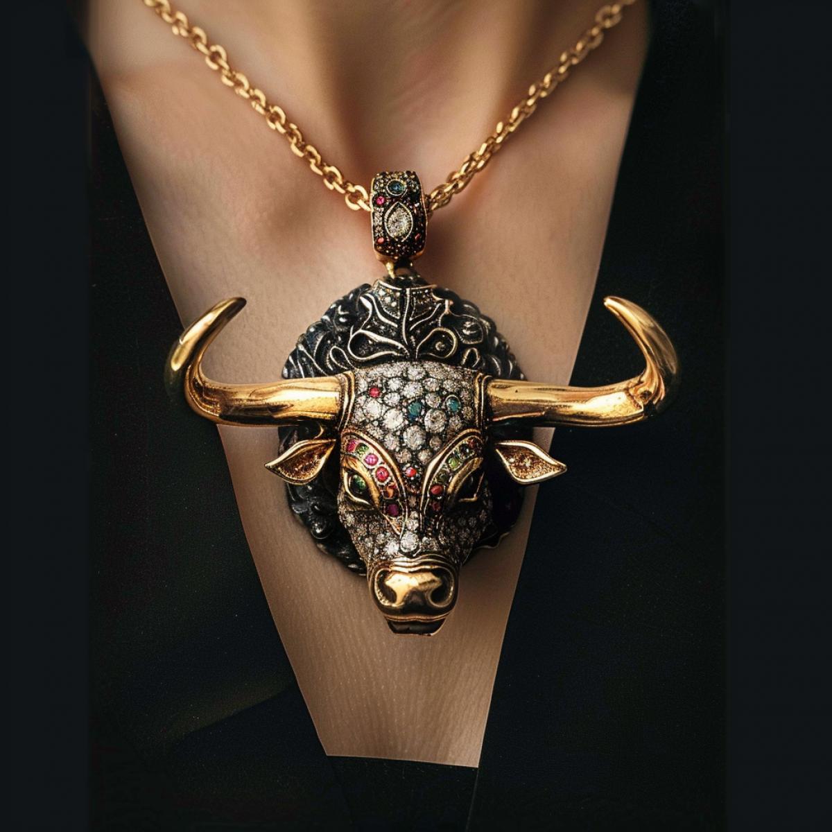 The Bulls pendant decorated with precious stones advertising survey
