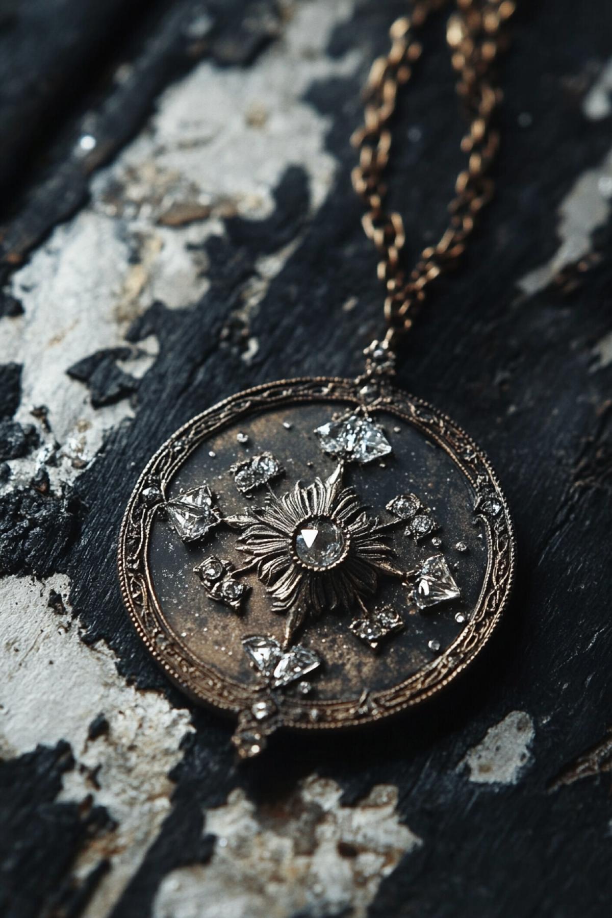 Beautiful ominous medallion. The finest details, diamonds.
