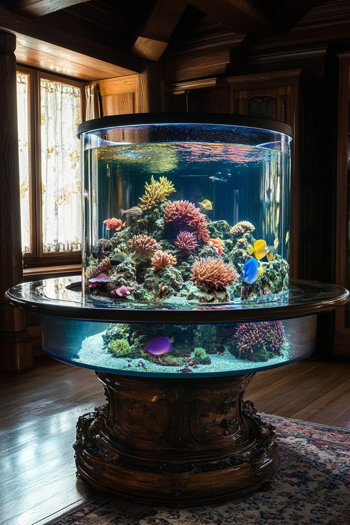Aquarium in the table in a country house