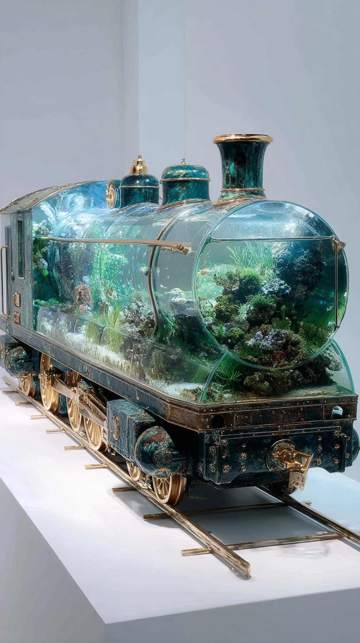 Aquarium in the form of a train