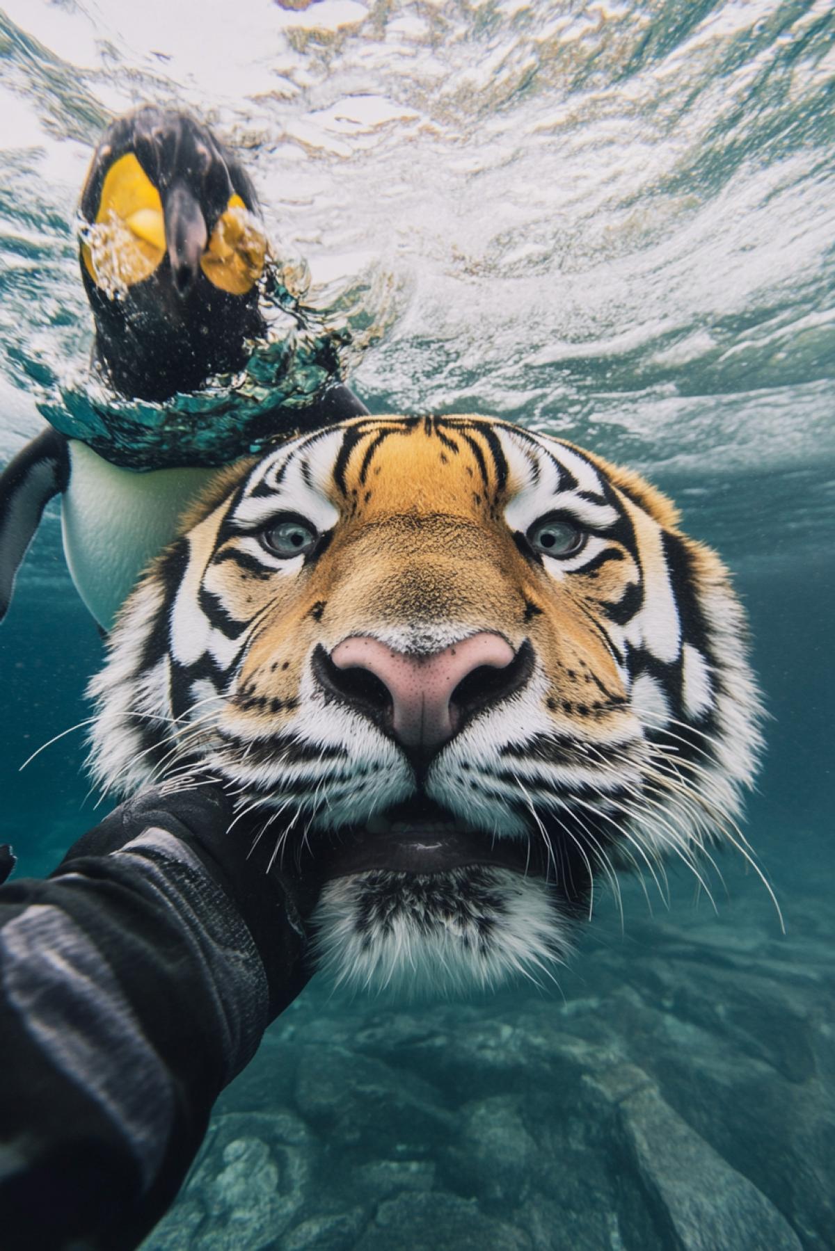 Selfi Tiger and Penguin