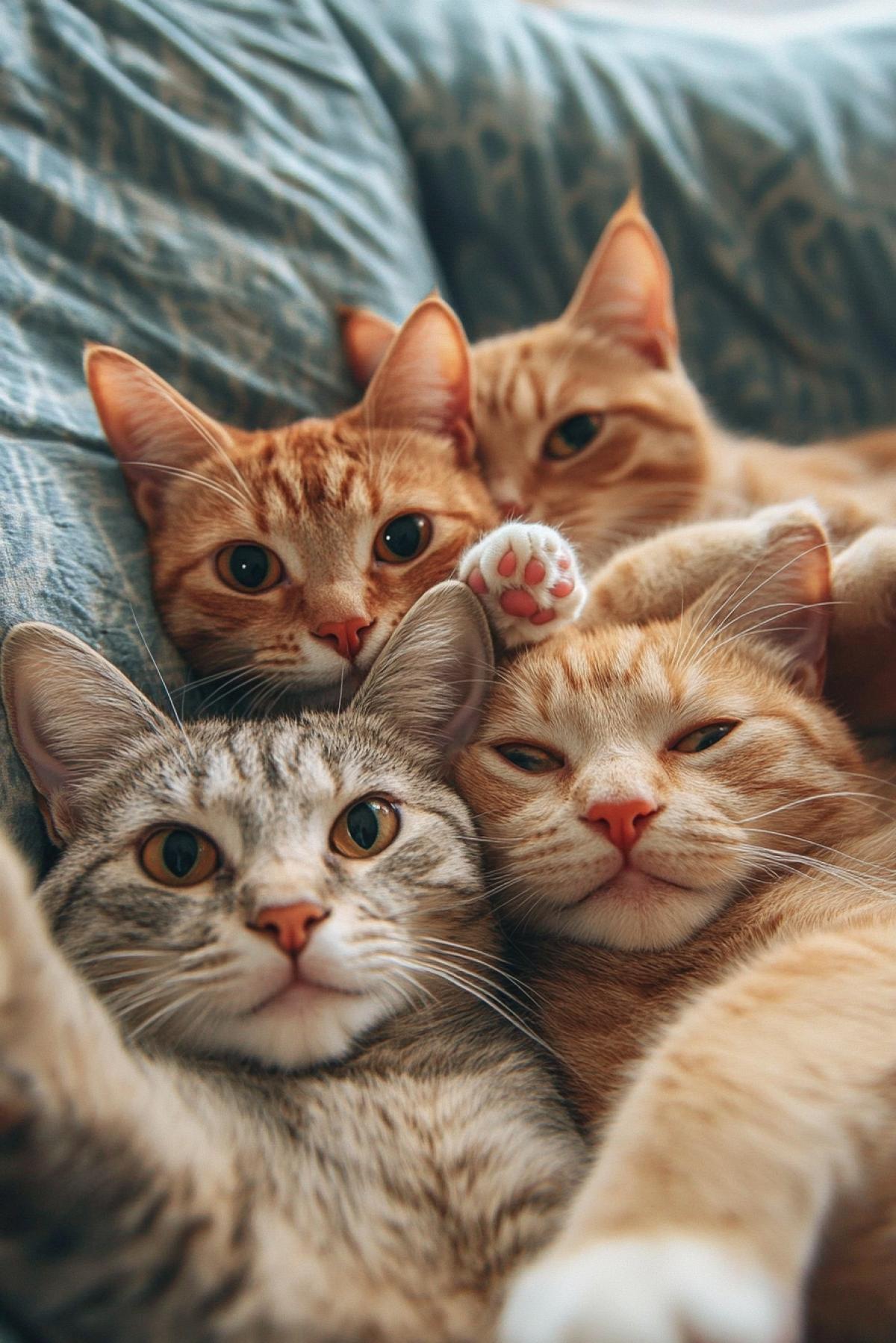 Selfie cats, which have kittens in paws and cats