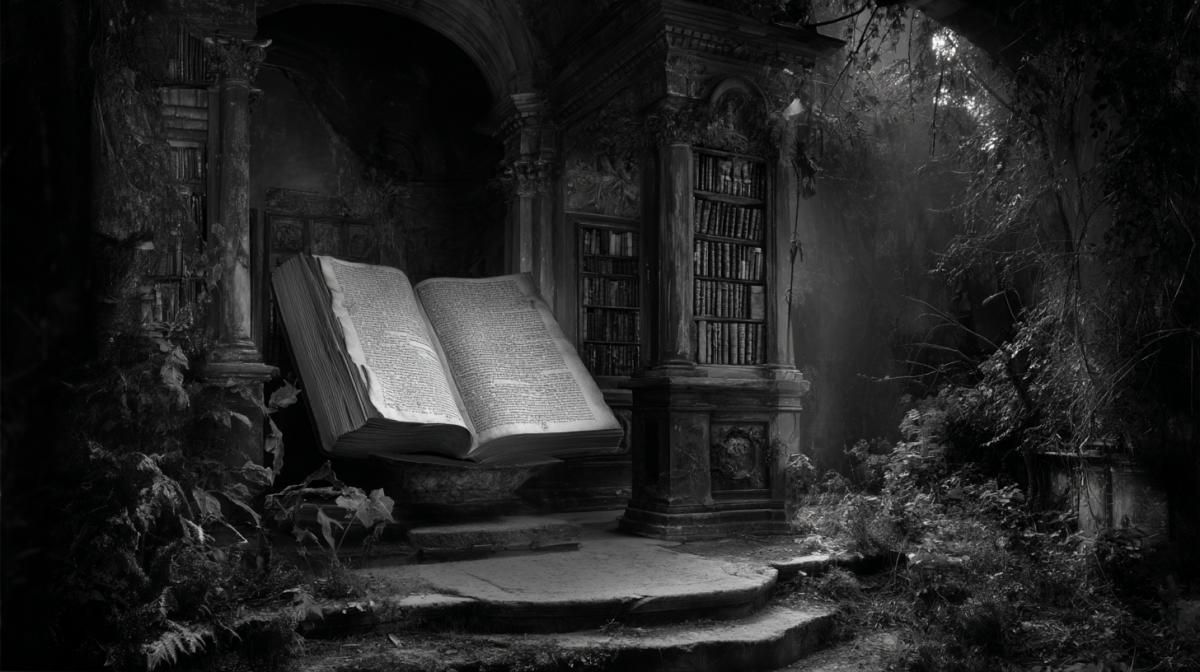 Library in the Cemetery Surrealism Gothic closeups of the book