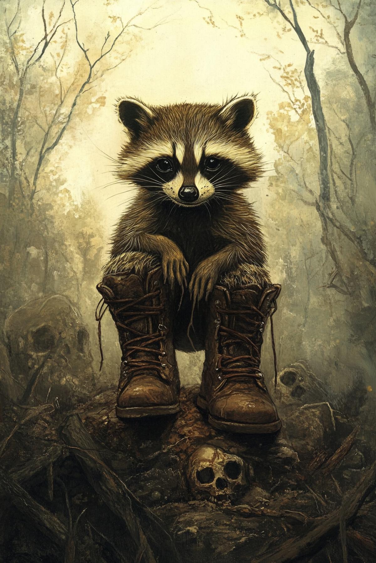 Raccoon in boots in the kingdom of hell