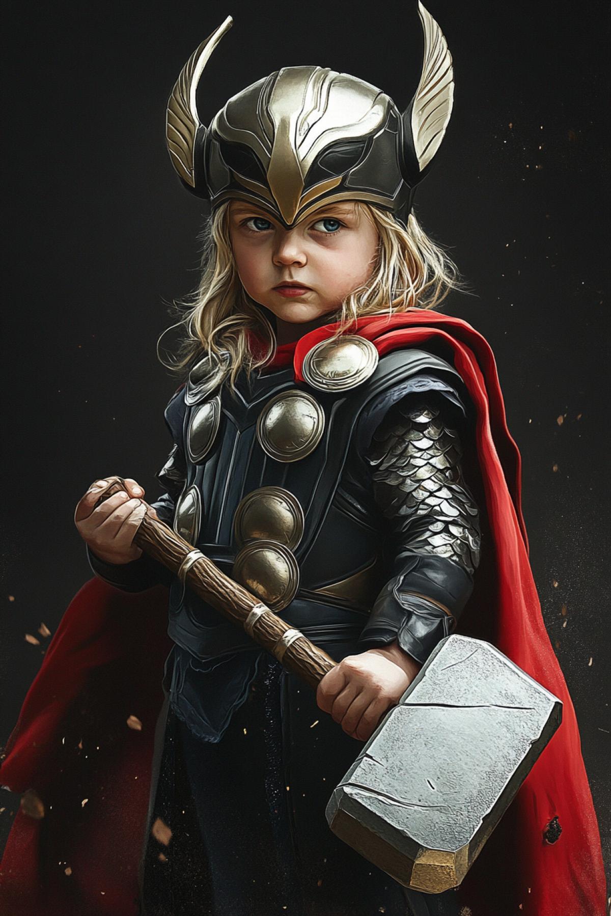 Thor with a hammer in childrens appearance. Style Realism