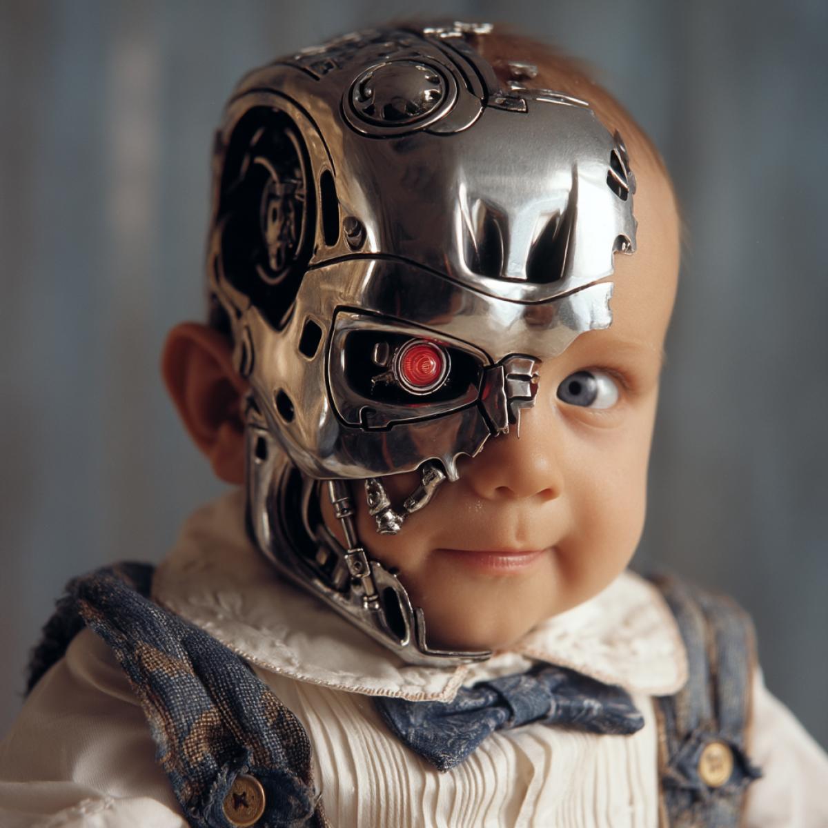 T-800 terminator in childhood. A charming and very cute baby.