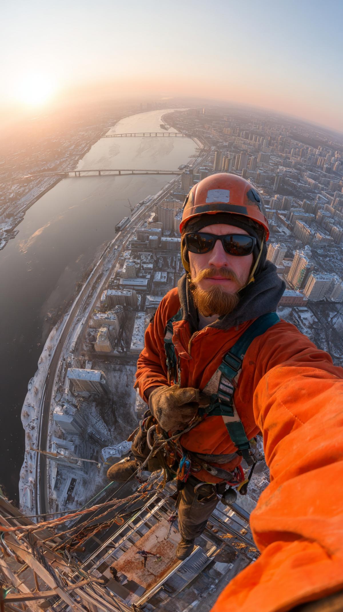 installer high-rise selfie on the roof of a skyscraper