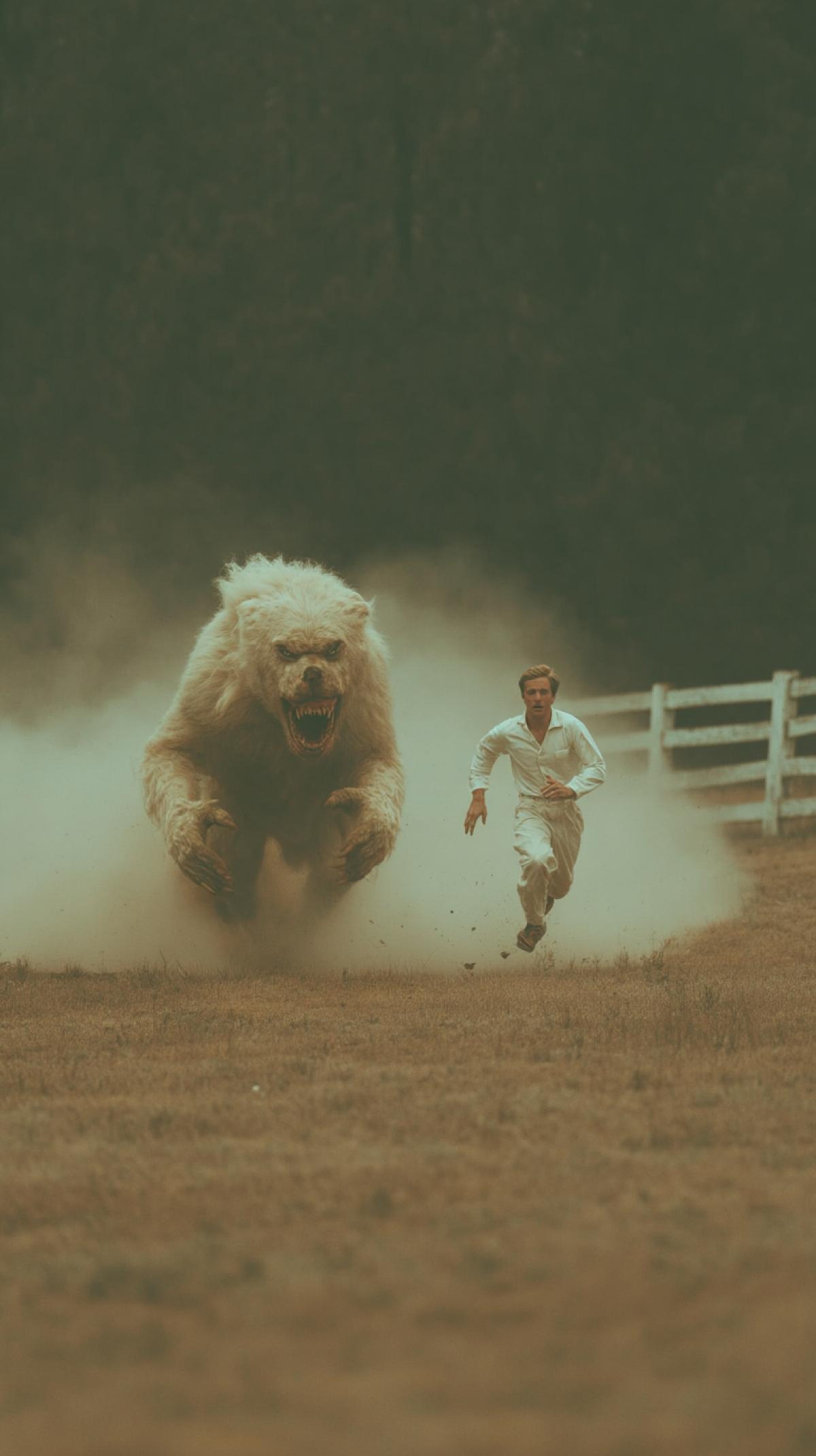 The tense moment of persecution the monster chases a person at a frantic speed