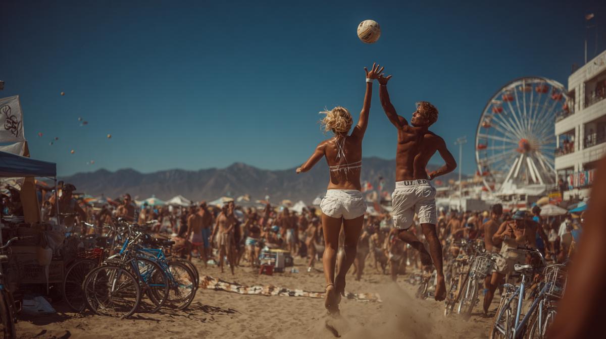 Beach sport action with the ball jump hot bodies