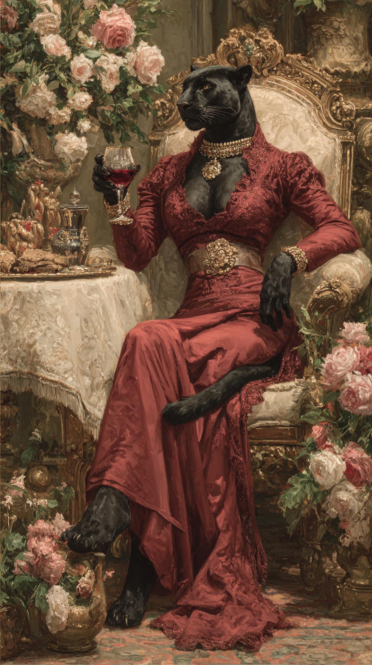 The animal of Panther is a rich man. . which lives in luxury: a flaunting in an expensive evening dress arranged a called dinner in a magnificent mansion, luxury