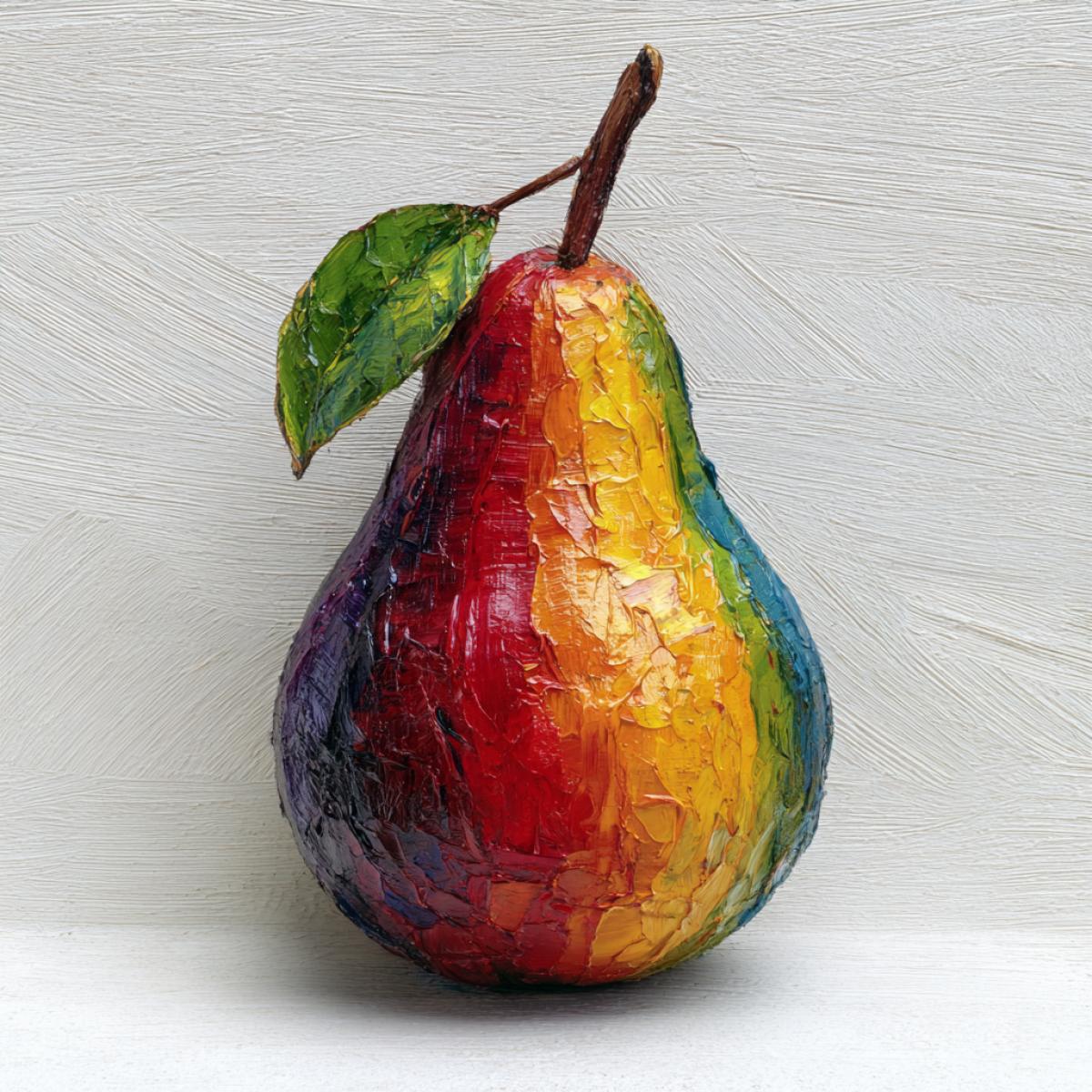 Fruit pear painted with artistically oil paints, large strokes