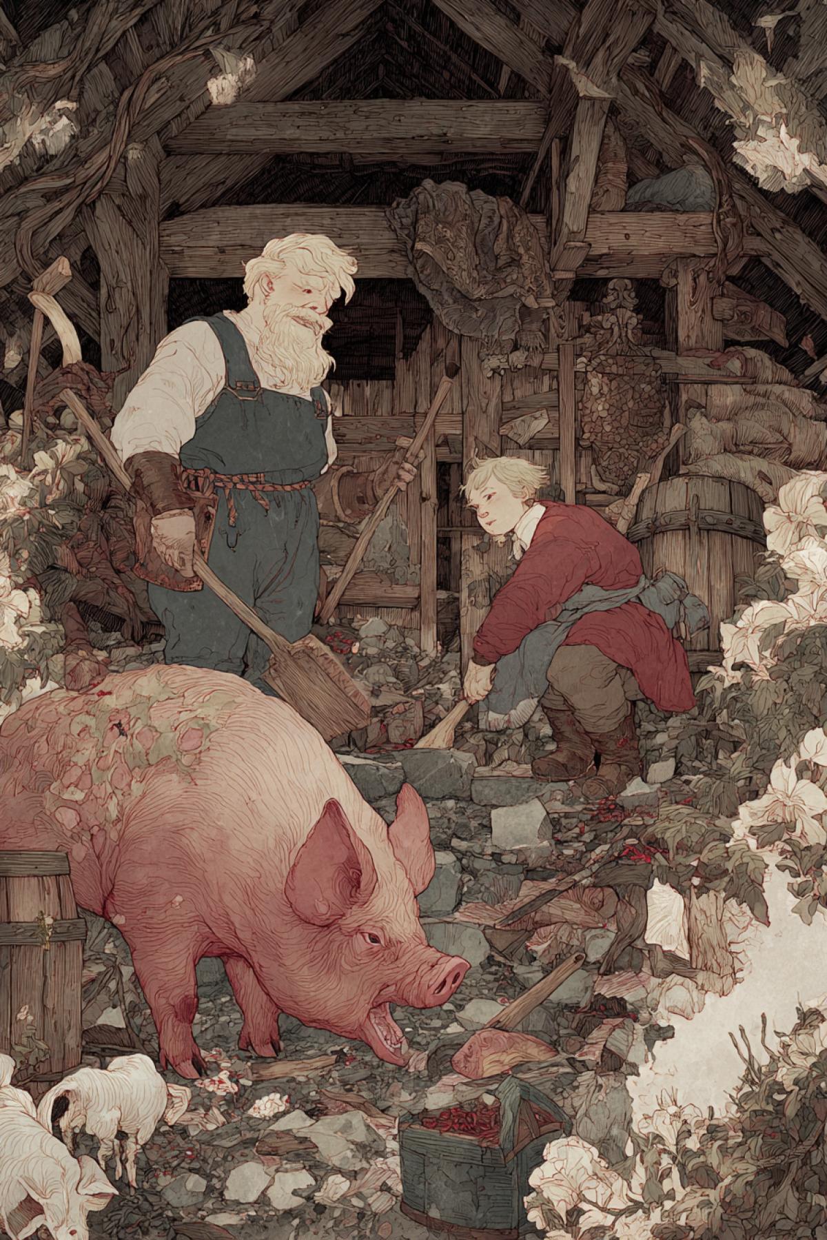 Illustration for the fairy tale porridge from an ax