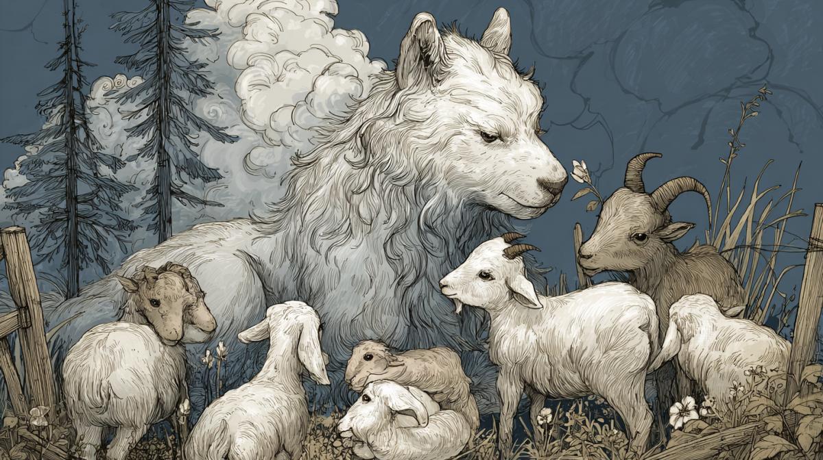 Illustration for a fairy talewolf and seven goats