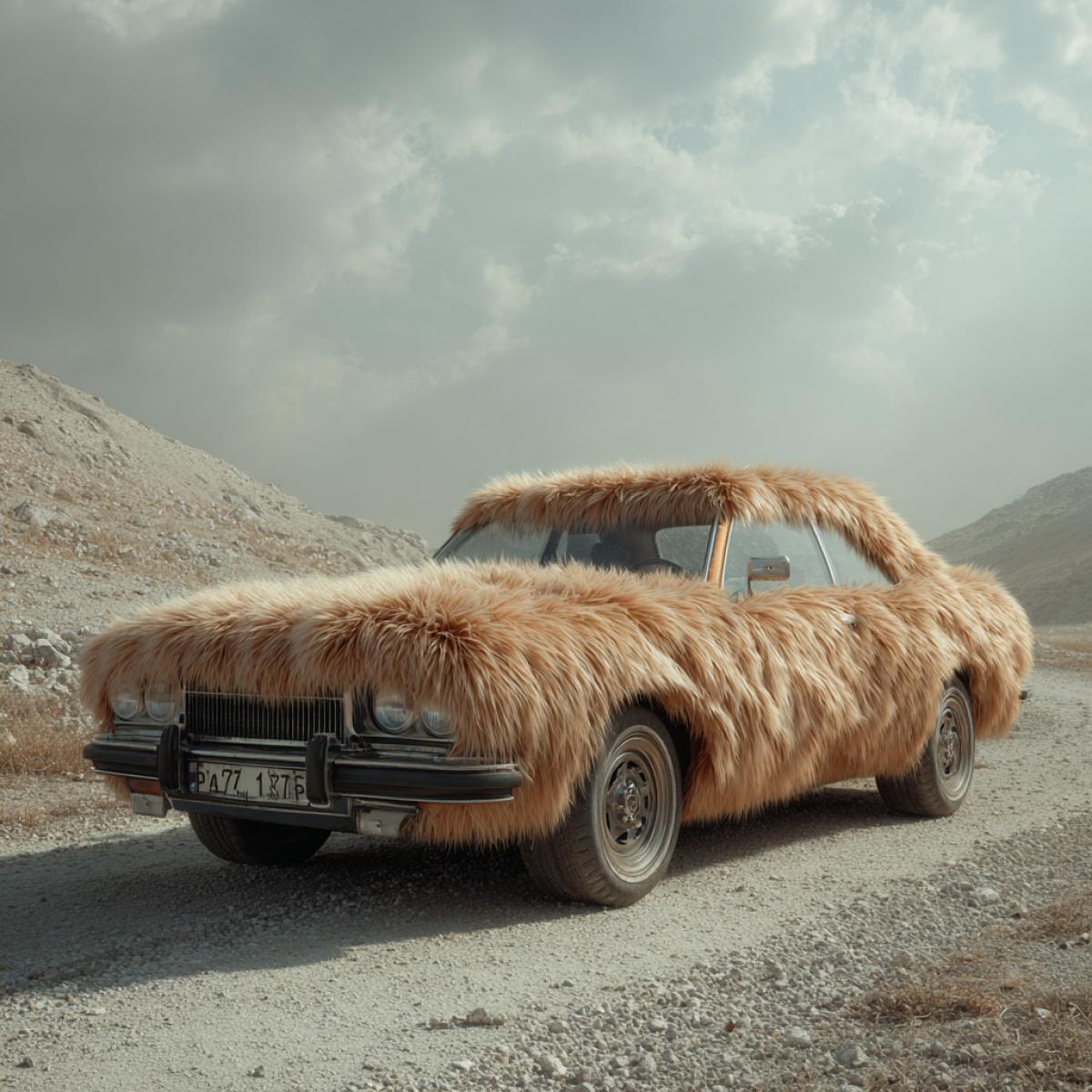 Photorealistic, fur with a long pile car