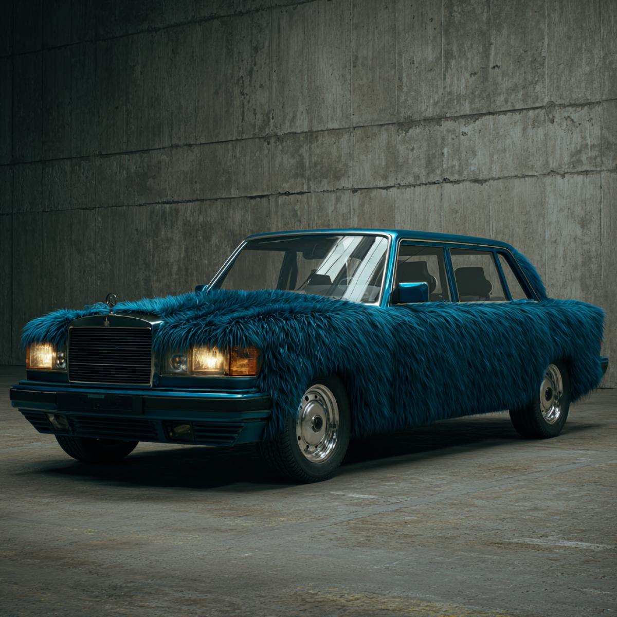 Photorealistic, fur with a long pile car