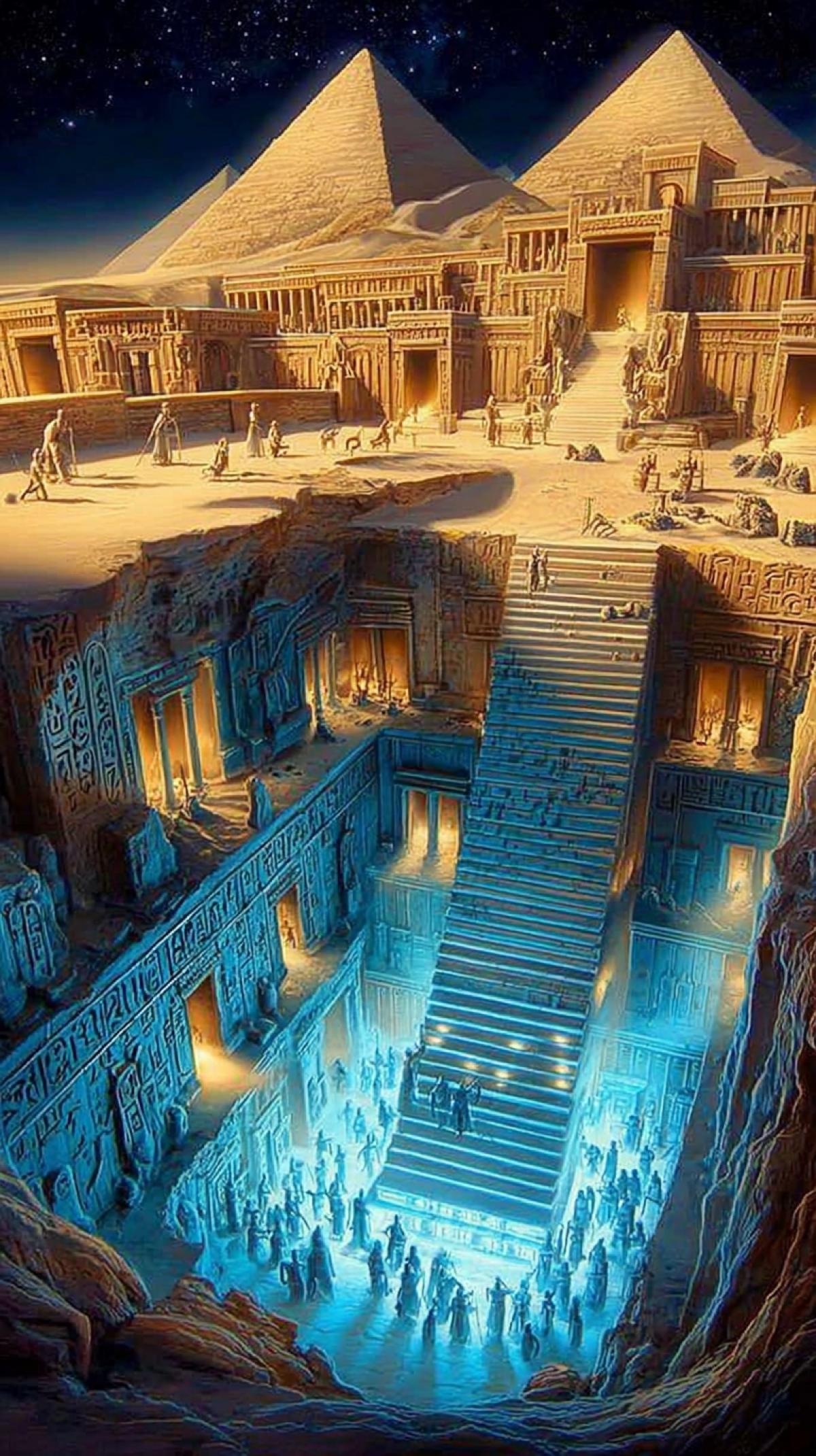 an underground city beneath the pyramids in Egypt, a different civilization