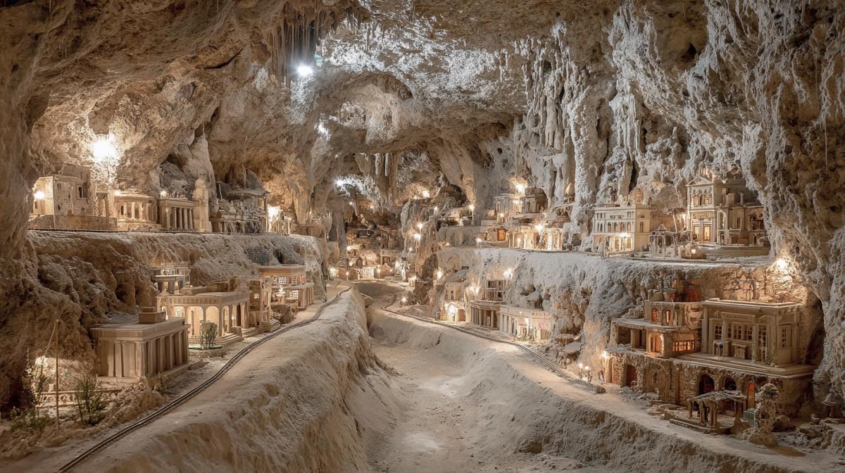 The underground city is a millionaire, houses from stalagmites and stalactites, transport, advertising lights