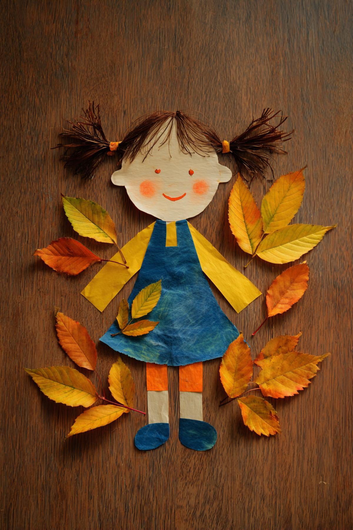 The paper application that a fiveyearold child was made in kindergarten on the topic \"Autumn\". Photo
