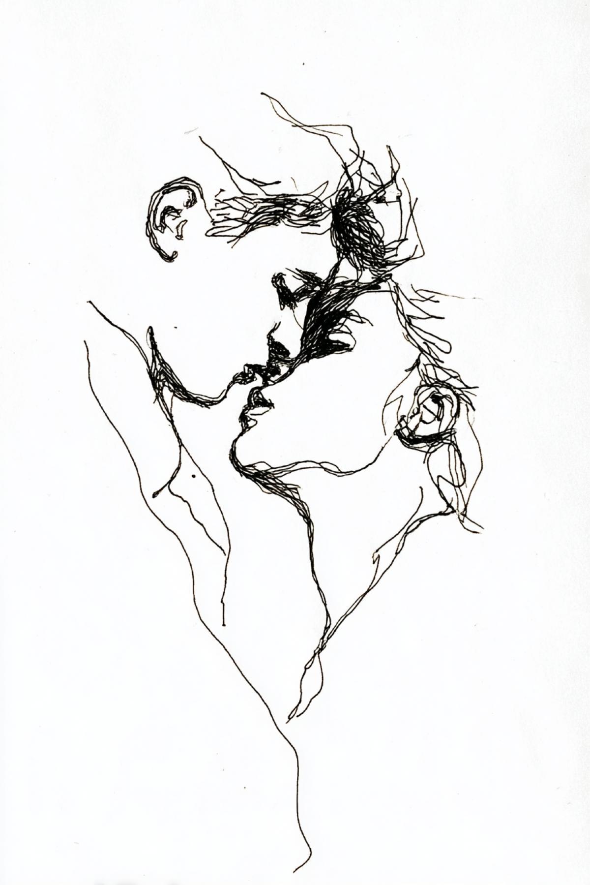 One-line drawing of ideas of total tender love Albrecht Durer style dark ink