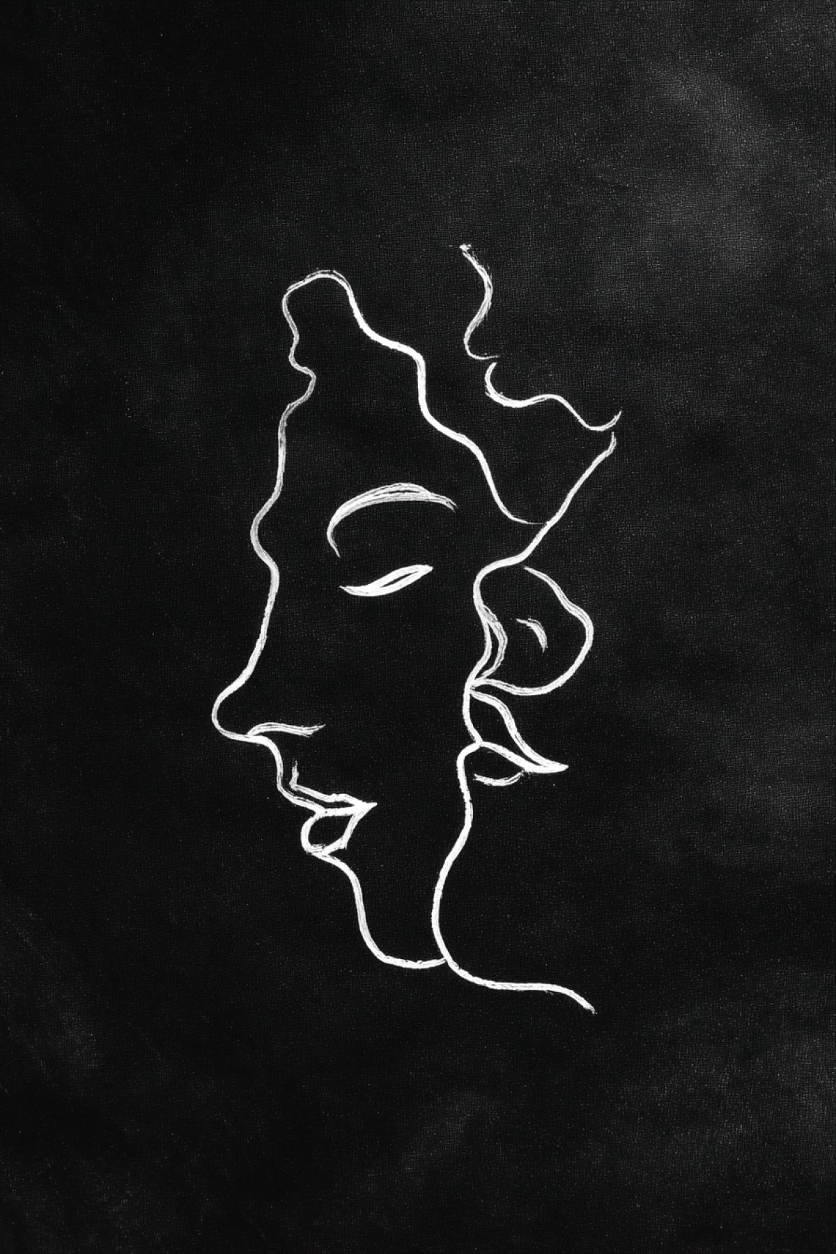 One-line drawing idea of gods existence Henri Matisse style white ink upon dark velvet