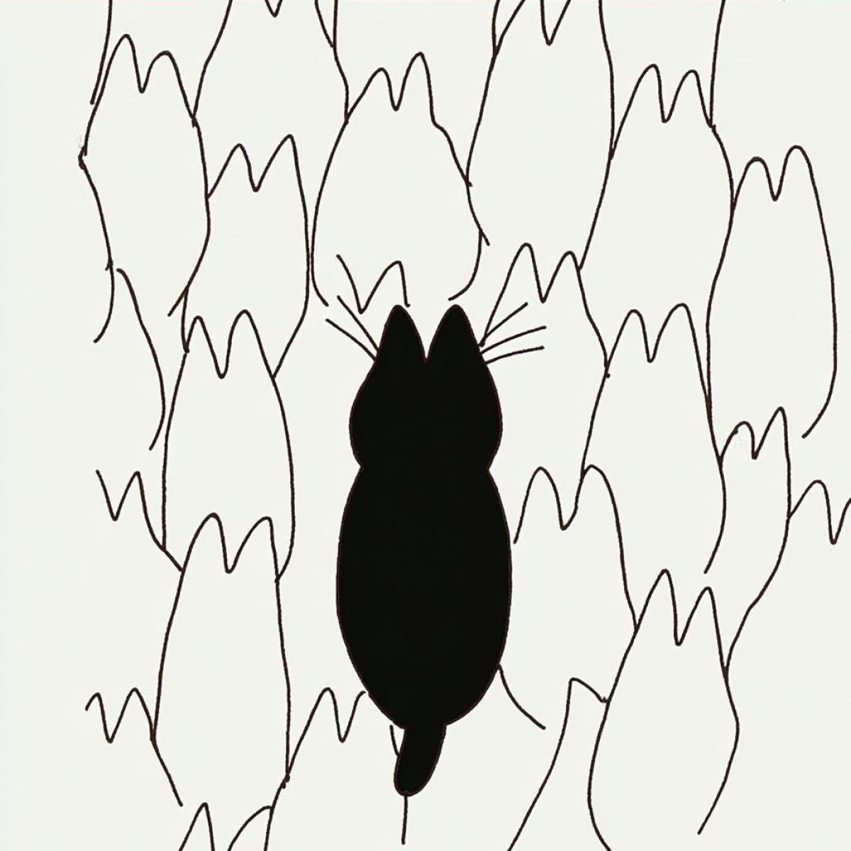 Minimalistic pattern. A cat is a view of the back.