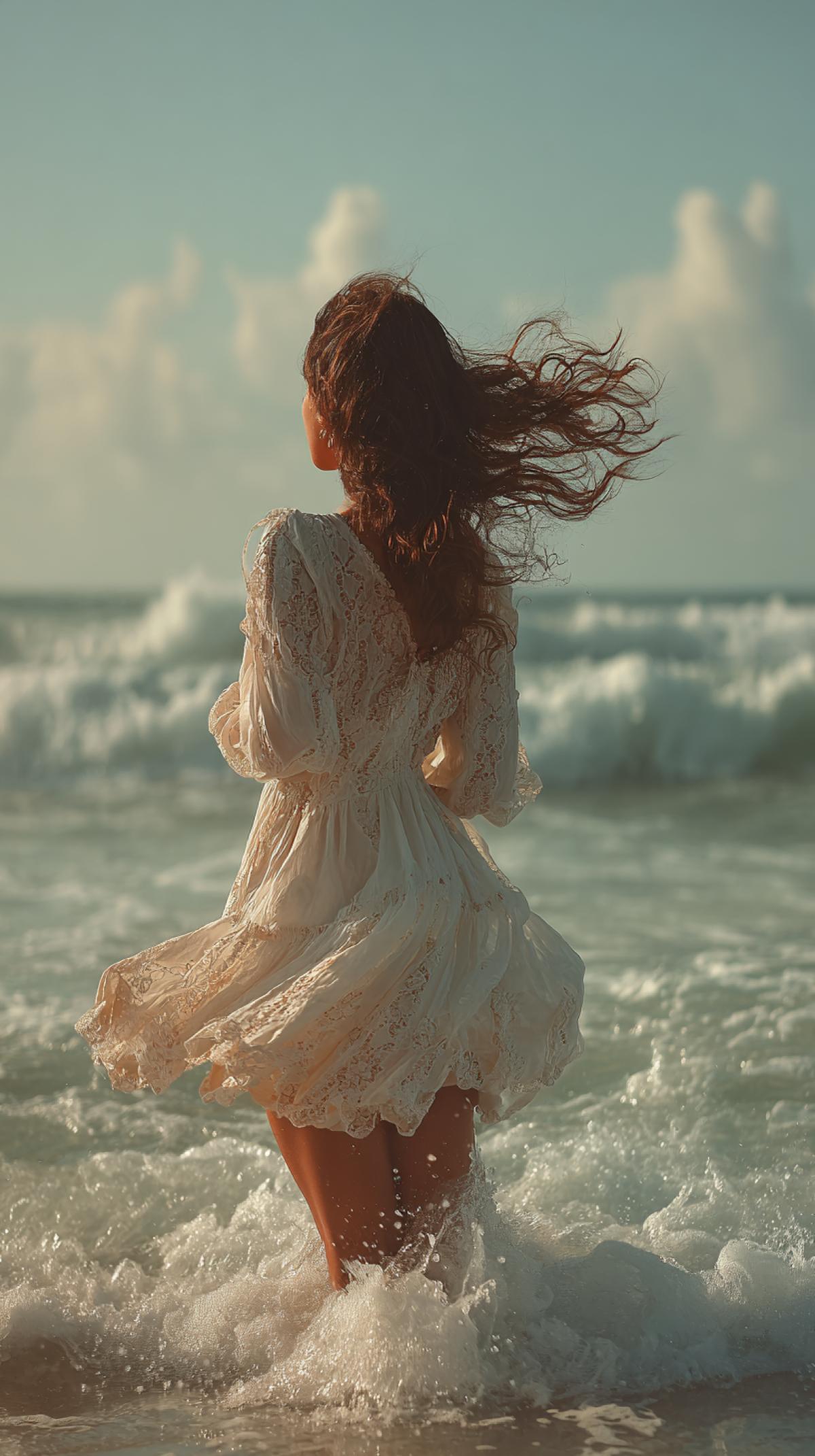 The atmosphere of the seashore. photo session of a girl on the seashore on the seashore: a light breeze plays with her hair, the air is filled with the salty scent of the waves, photo from nat geo wild magazine, high resolution, high quality
