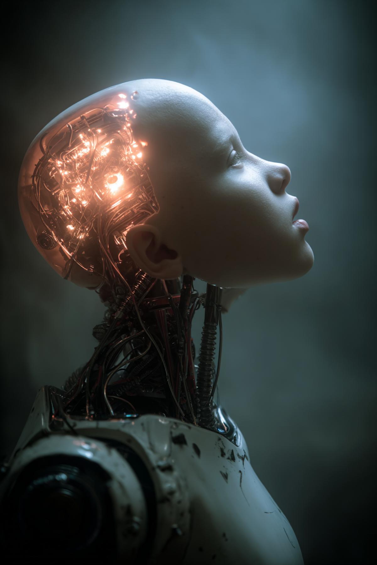 The moment when artificial intelligence has found reason, flicker, realistic image, photoshop