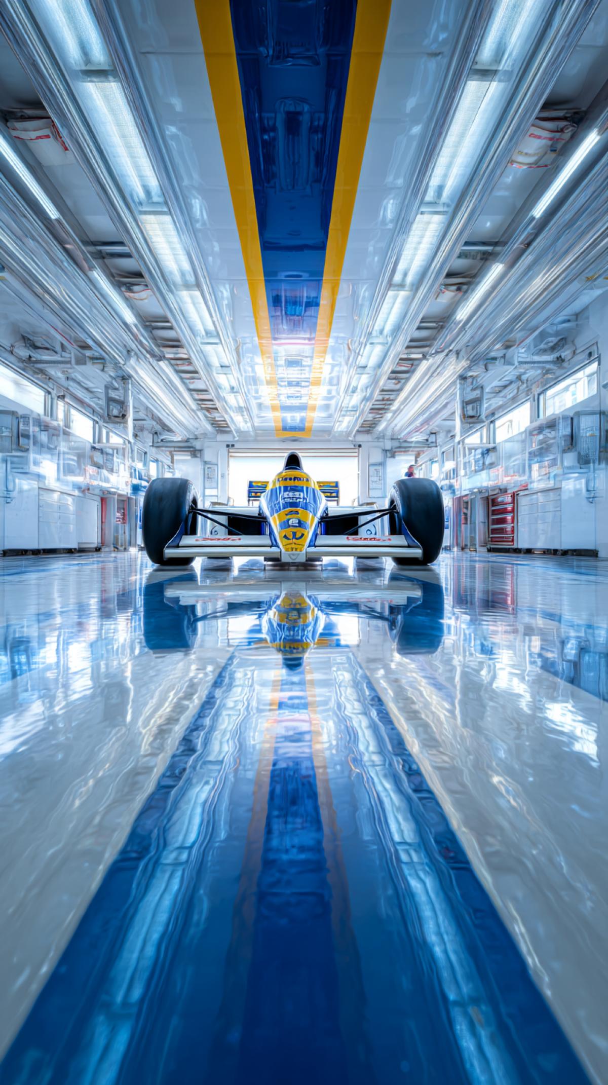 Williams FW11/FW11B, HD photography style, wide angle lens perspective, symmetrical com4k, balanced brightness, natural light, static dynamics, amazing colors, spectacular scene, shot in the style of a Sony A7R I. V camera
