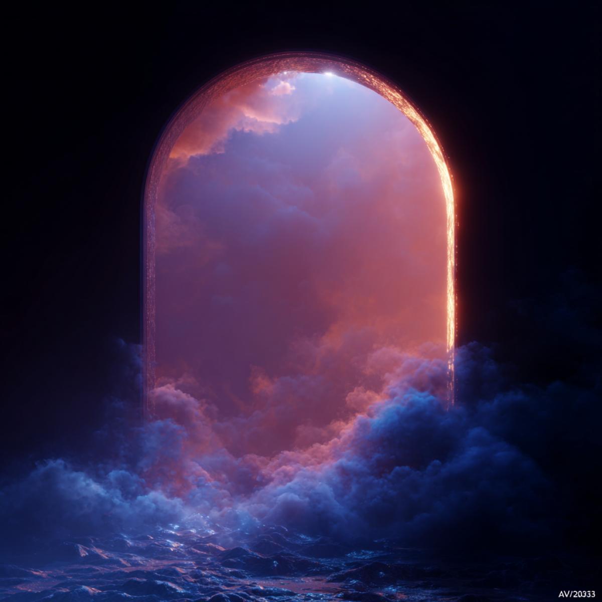 to generate a frame where the \"border\" itself is visible a break in space, a shining arch, in which the fiscent of the two syrooa is visible