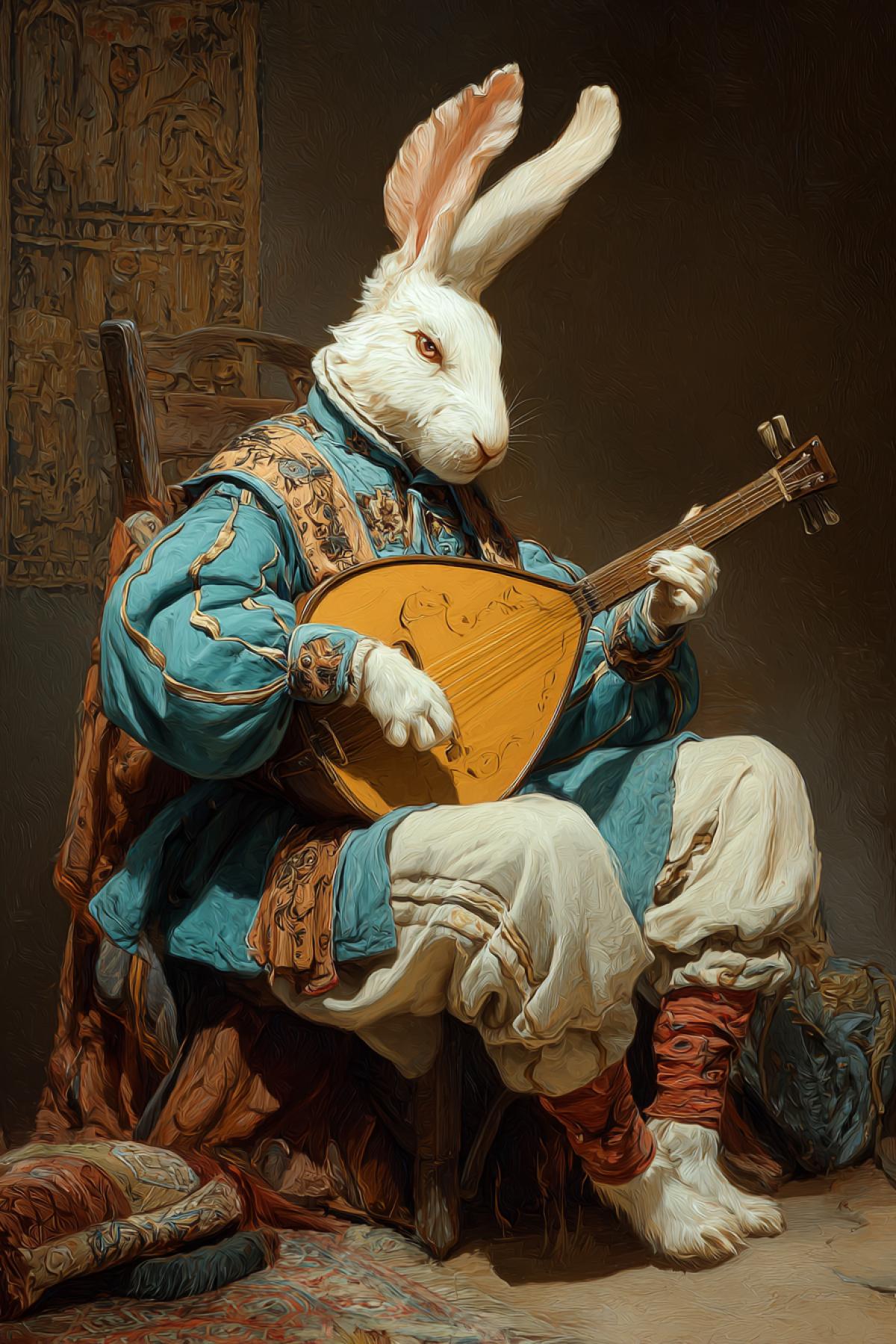 Hare playing on the balalaika