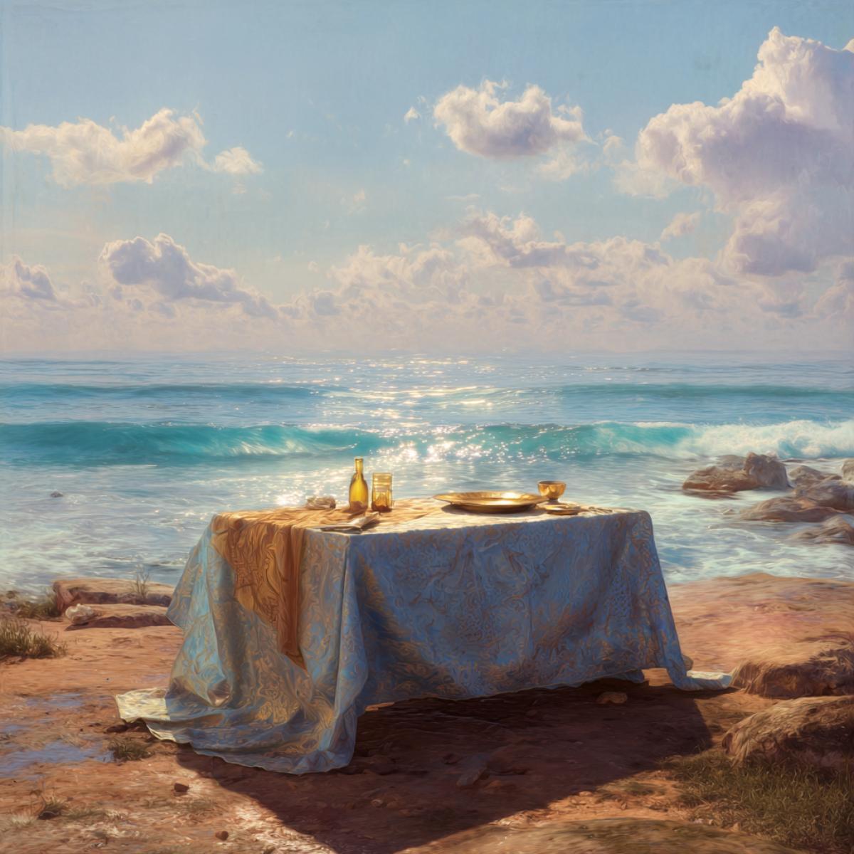 The tablecloth of a selfblessed one covered on the shore, large