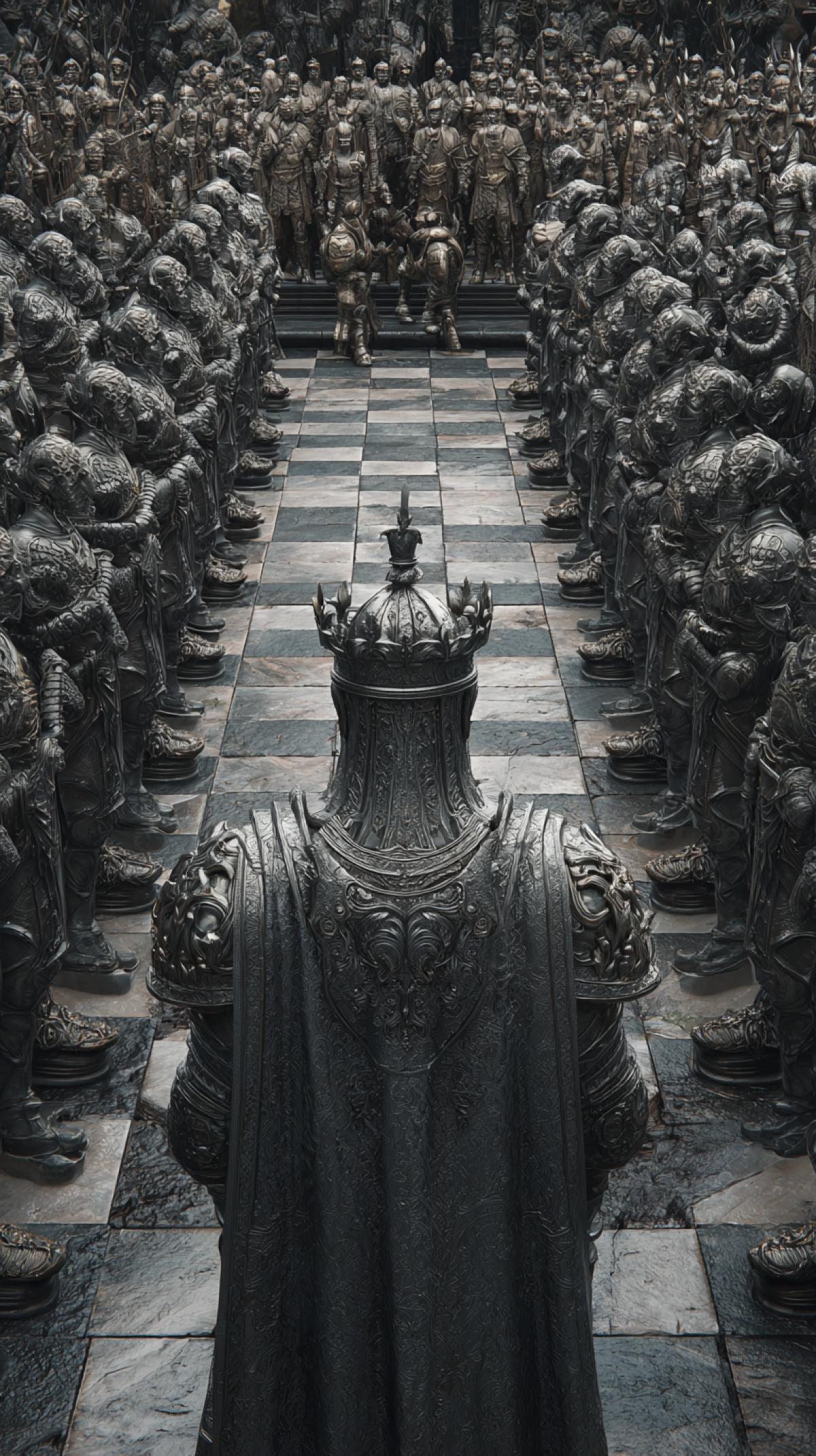The chess king appears in front of his chess army, epic, picksar