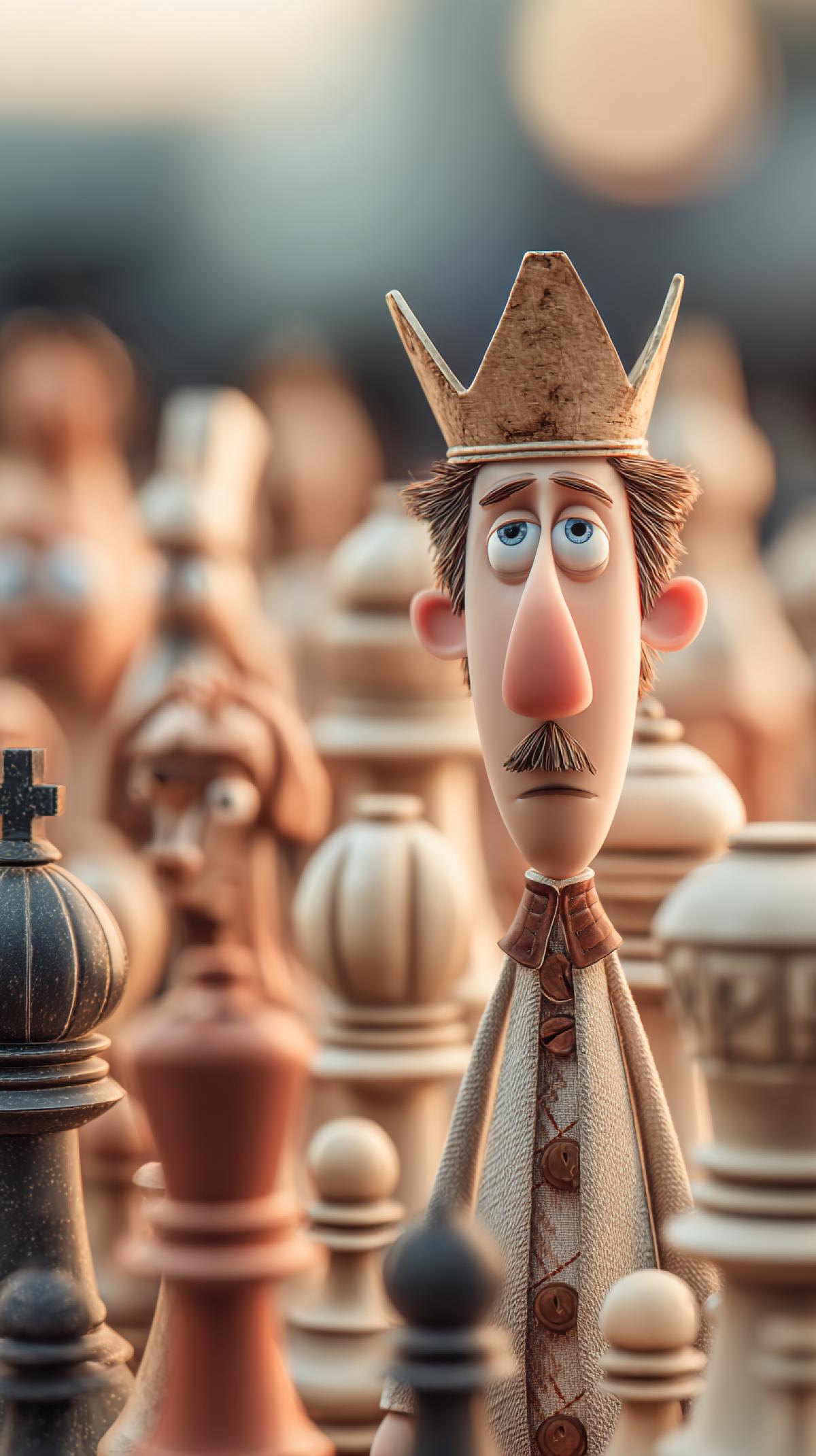 The chess king appears in front of his chess army, Pixar