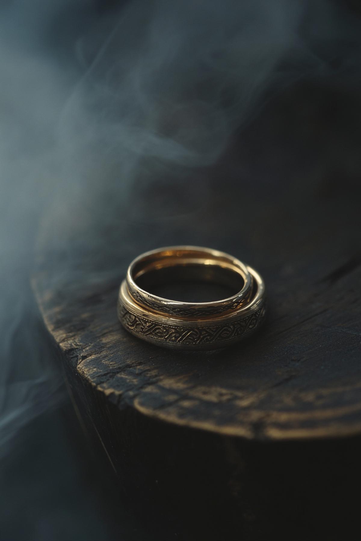 Working rings with some mystery. Gloomy background