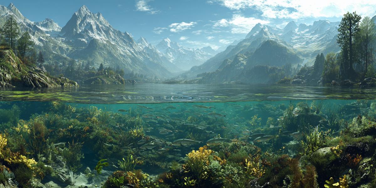 Lake with a rich underwater world with a view of the lake