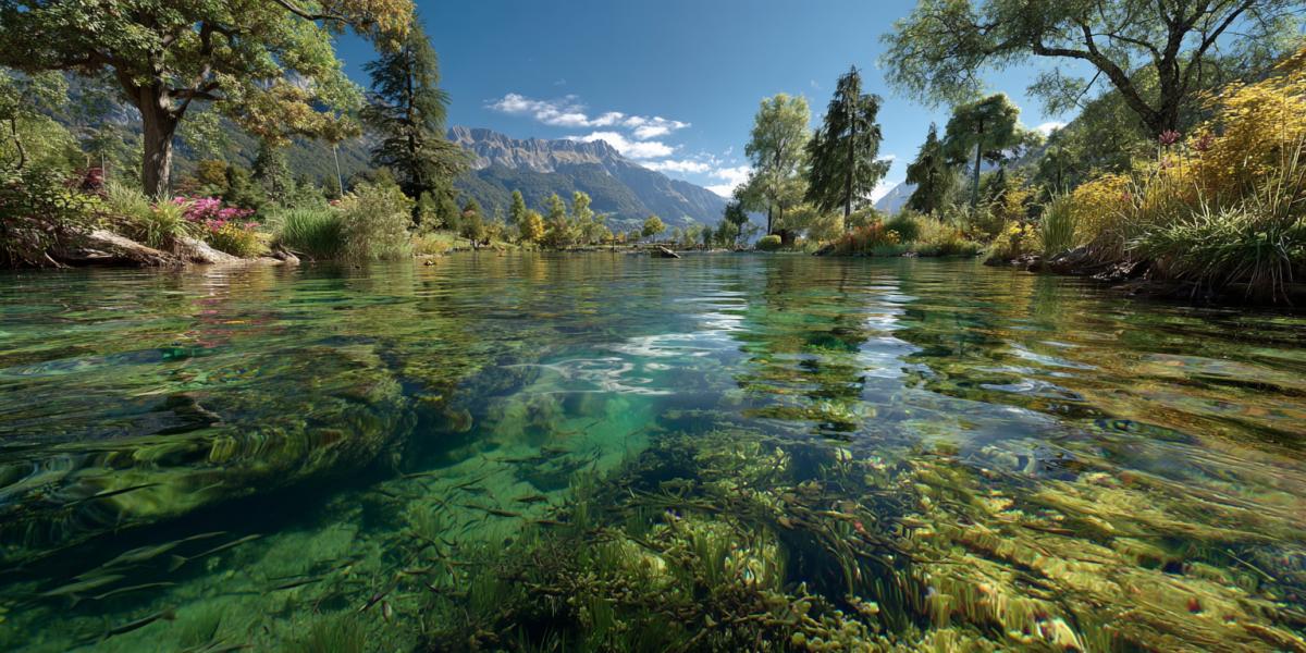 Lake with a rich underwater world with a view of the lake