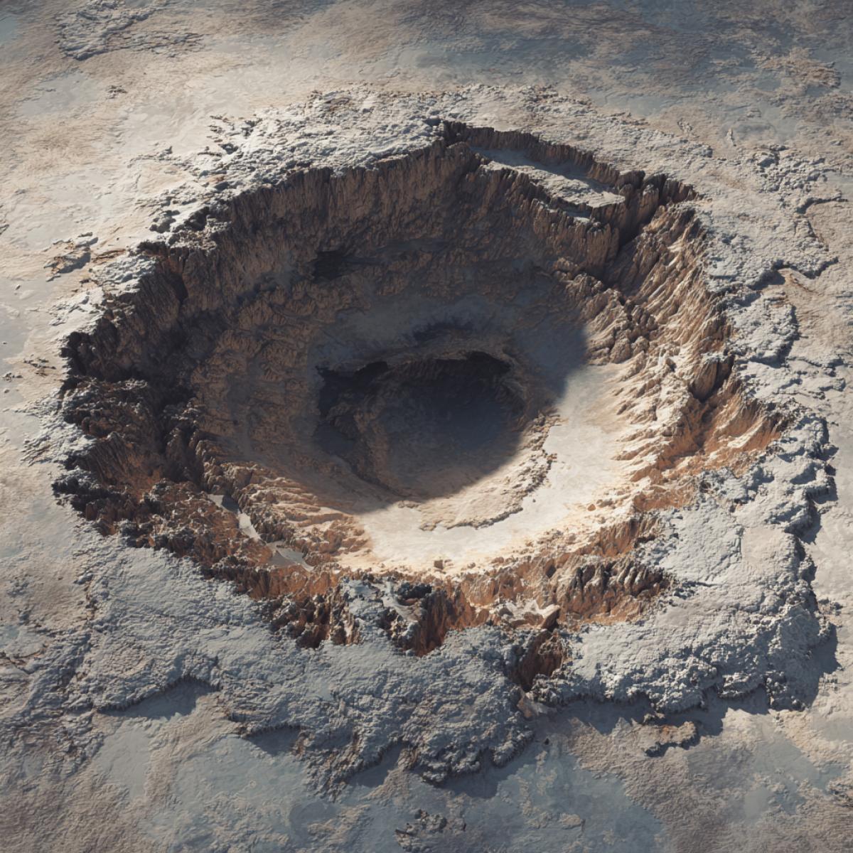 A crater from a fallen meteorite