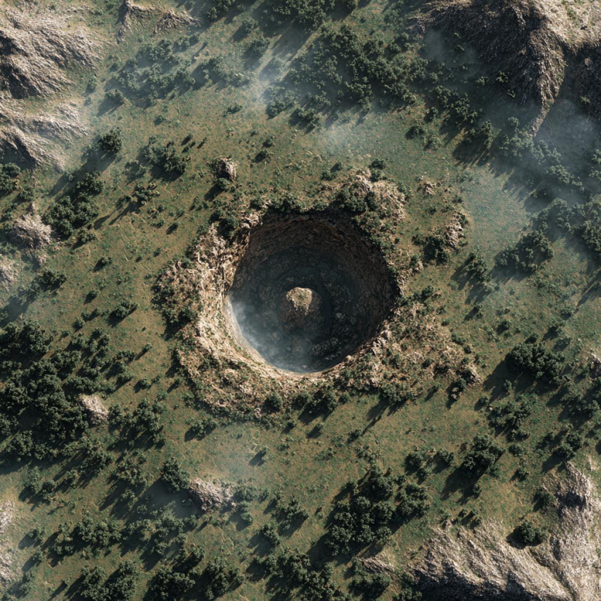 A crater from a fallen meteorite