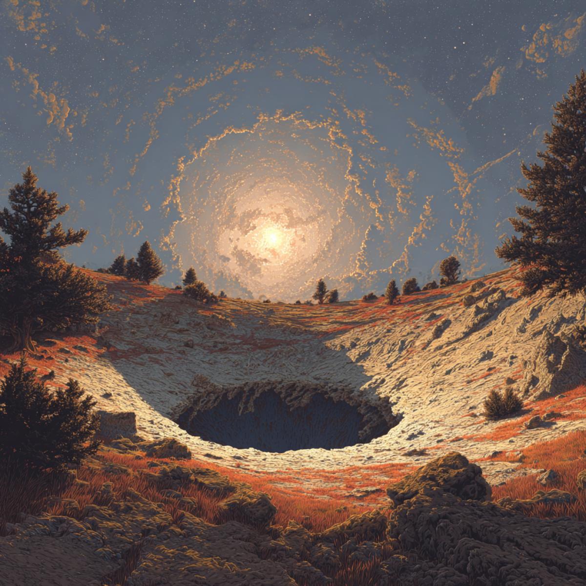 Crater with prooferens from a meteorite in the sun