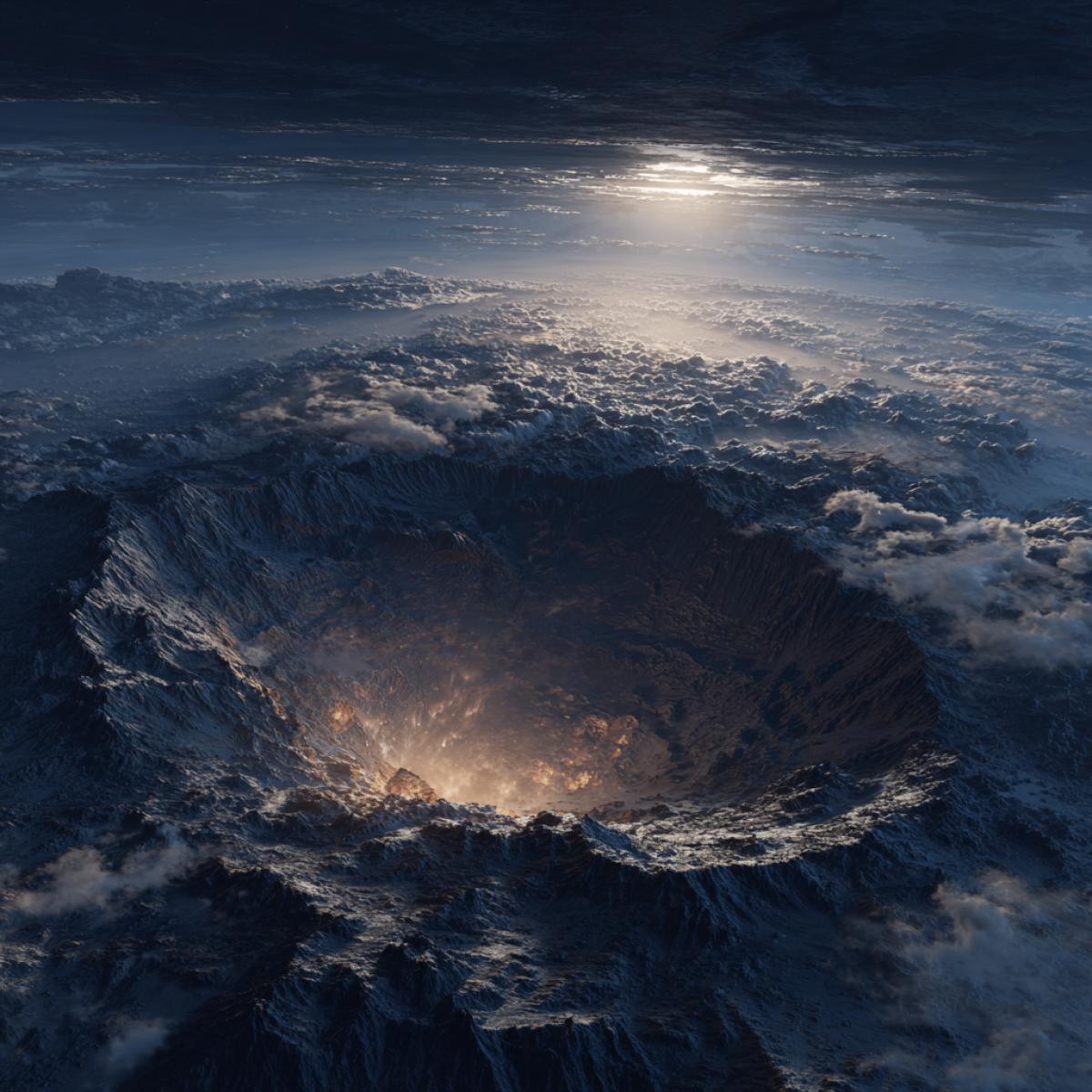 Crater with prooferens from a meteorite in the sun