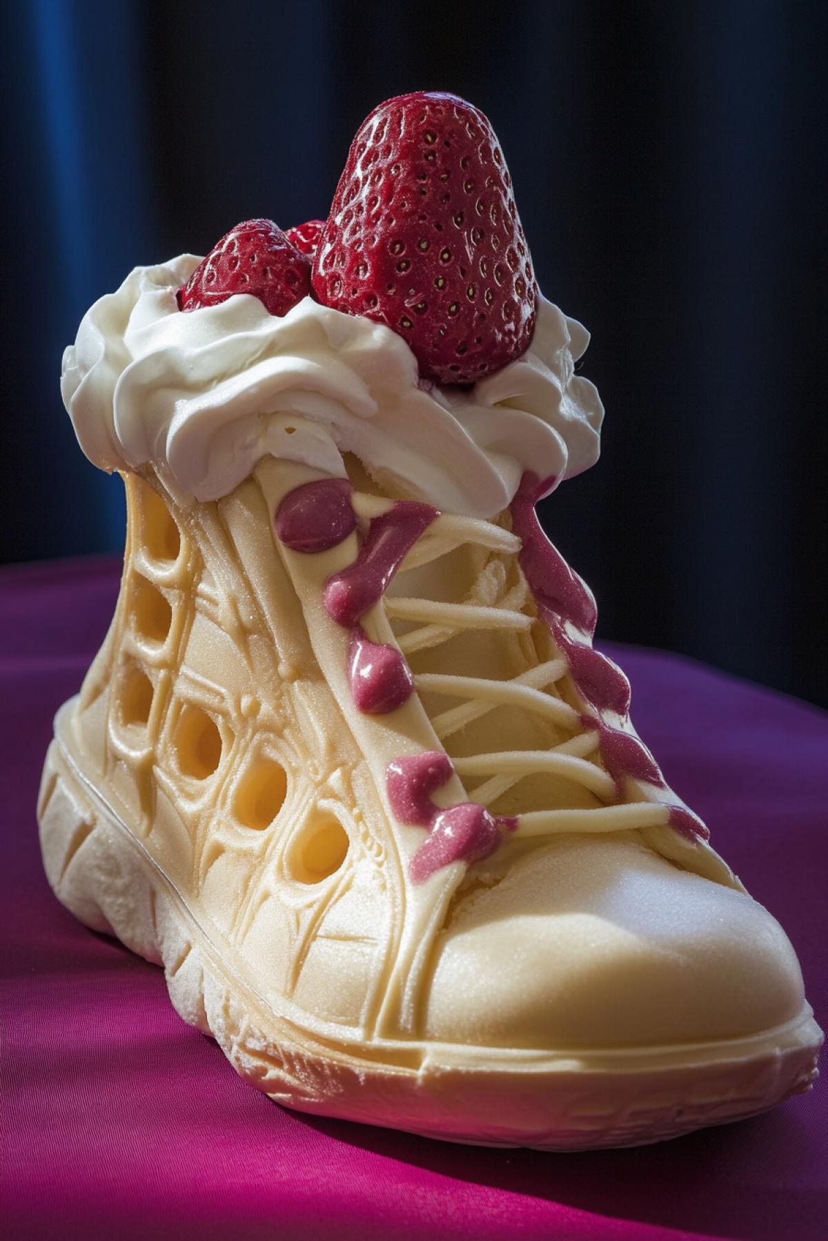 Ice cream of the future: unusual tastes, forms and textures that no person still saw, in the style of Harry Potter, in the shape of a shoe