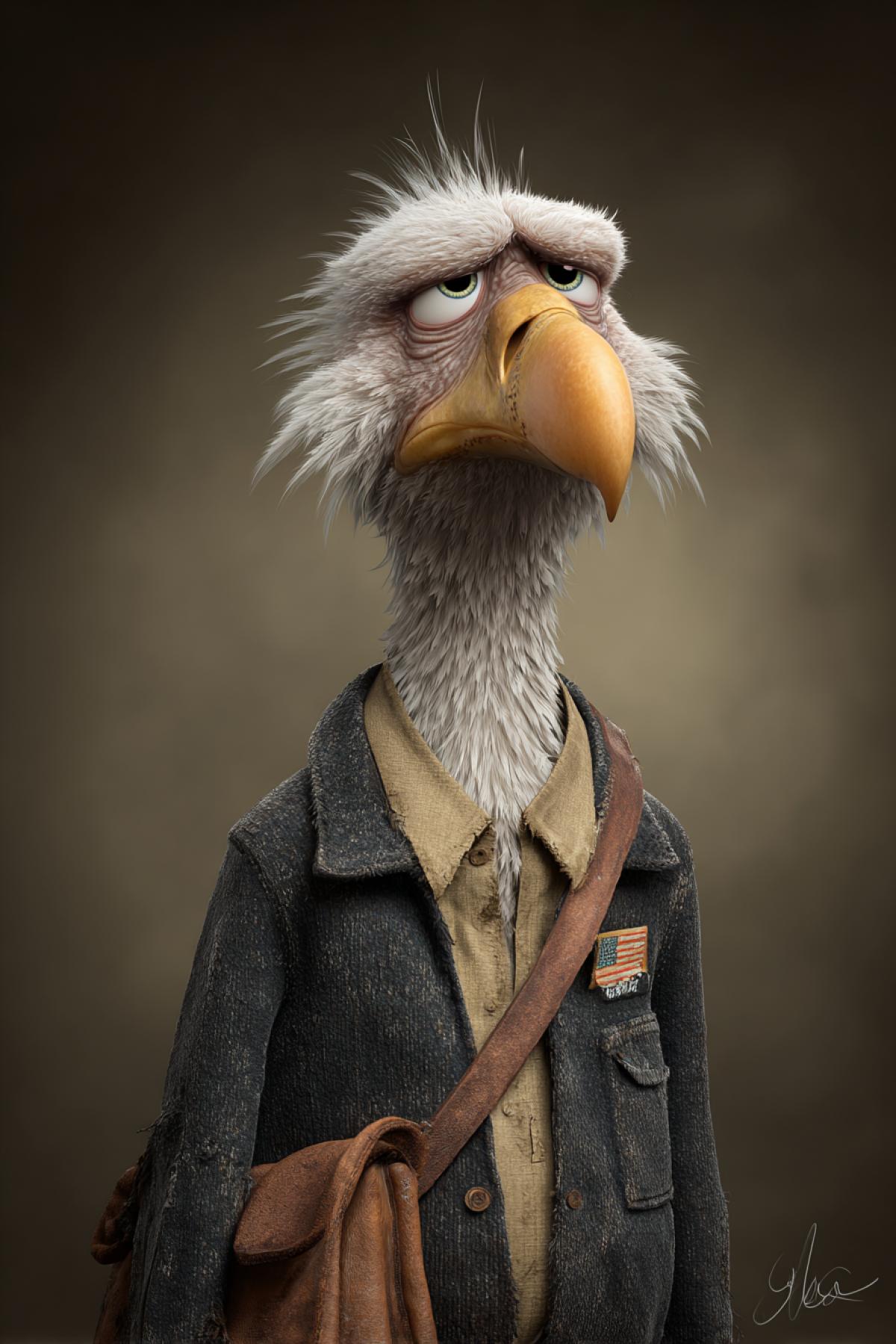 Old wrinkled eagle 3D pixar illustration