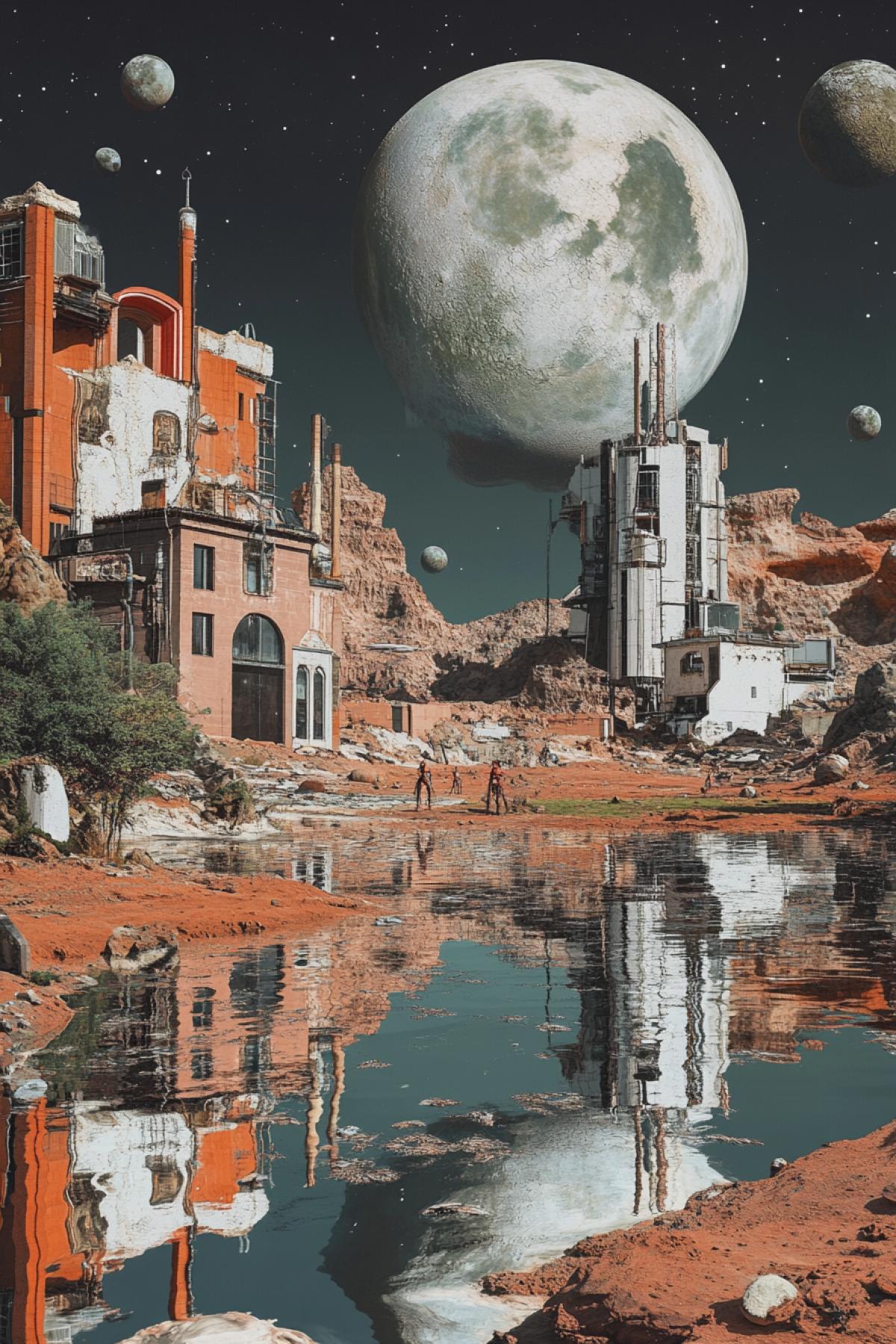 To generate images reflecting the daily moments of Martian life. Building by people and Martians of houses, plowing fields, creation of the lake landing of the garden