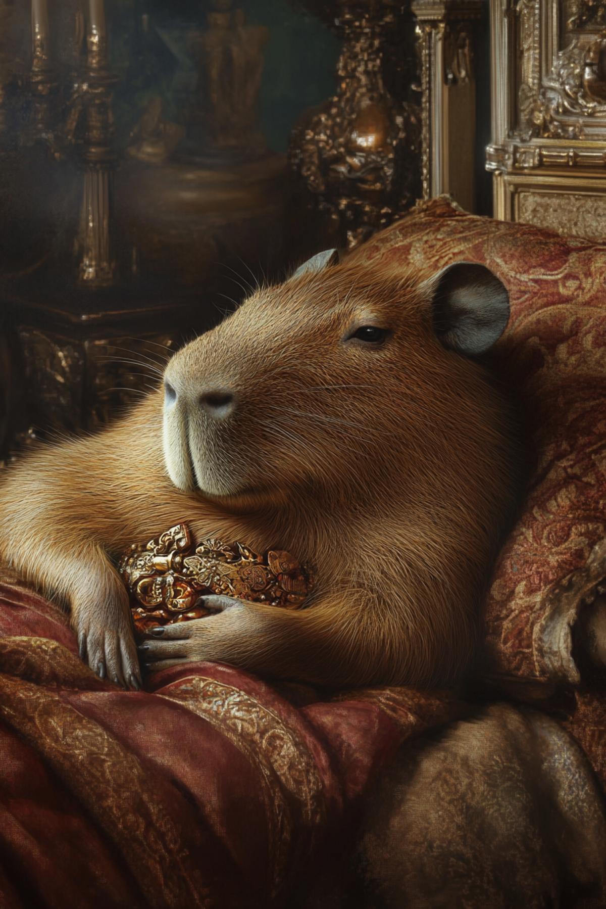 Capybara in a fantasy style bed