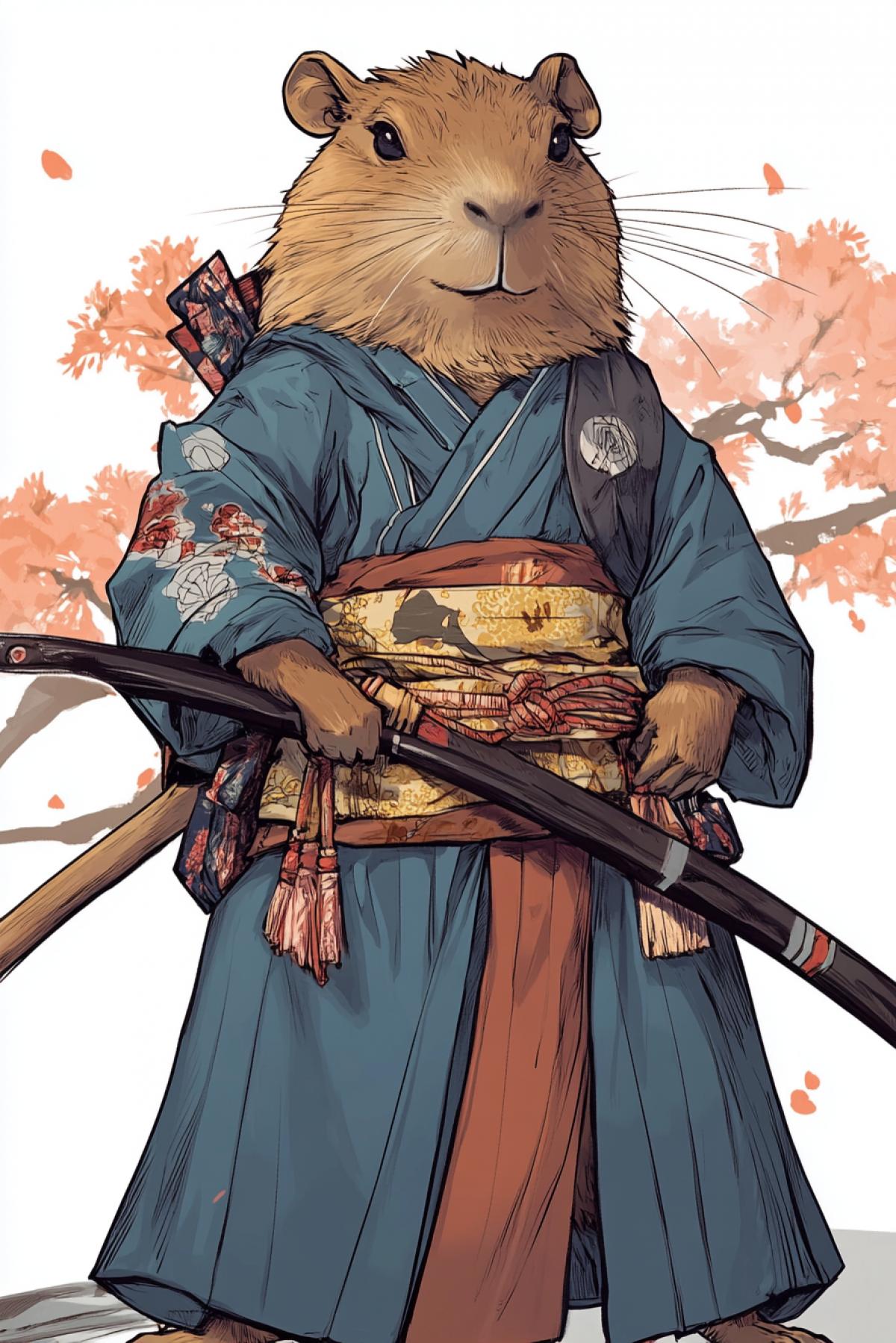 Capybara-karatist in the style of anime